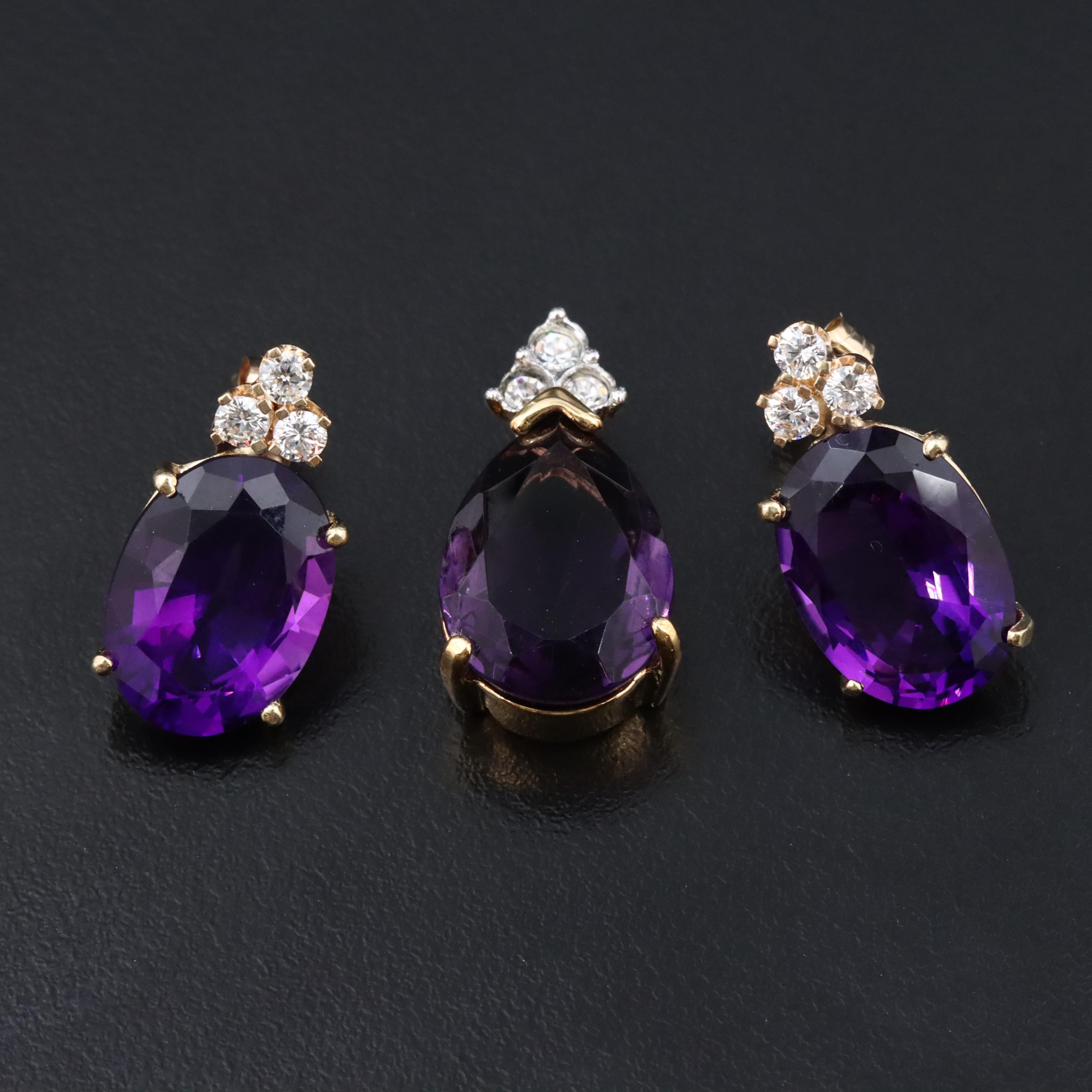 14K Amethyst and Diamond Earrings and Gold-Filled Faux Gemstone Pendant
