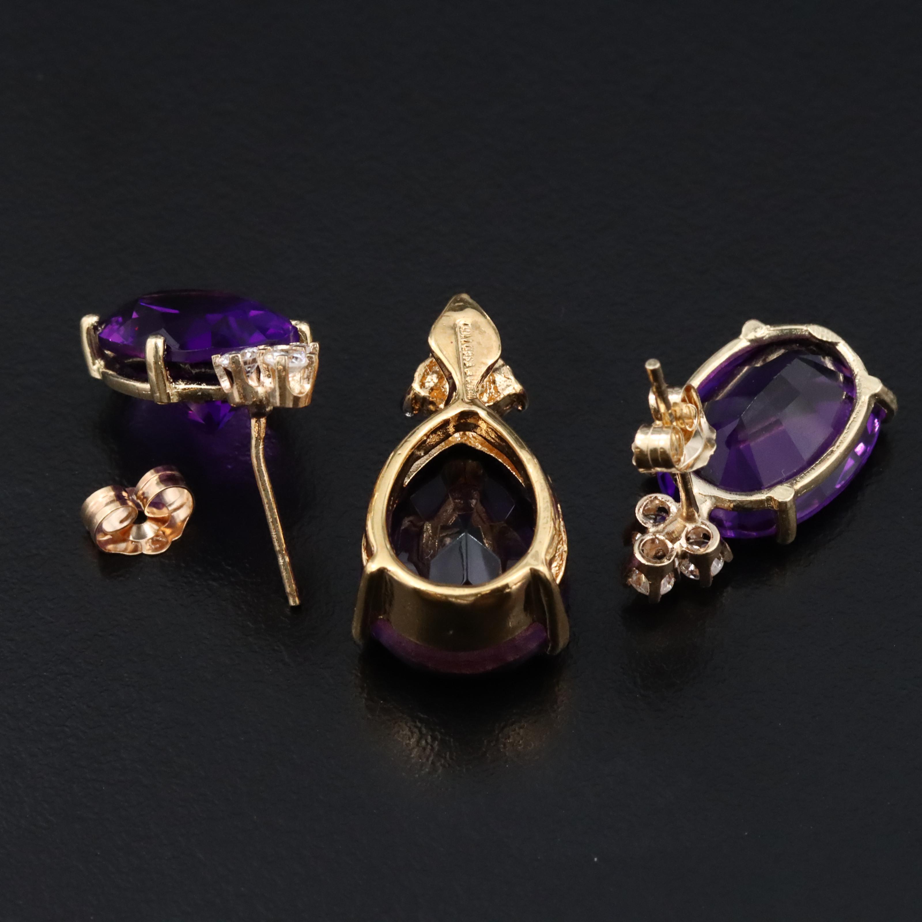 14K Amethyst and Diamond Earrings and Gold-Filled Faux Gemstone Pendant