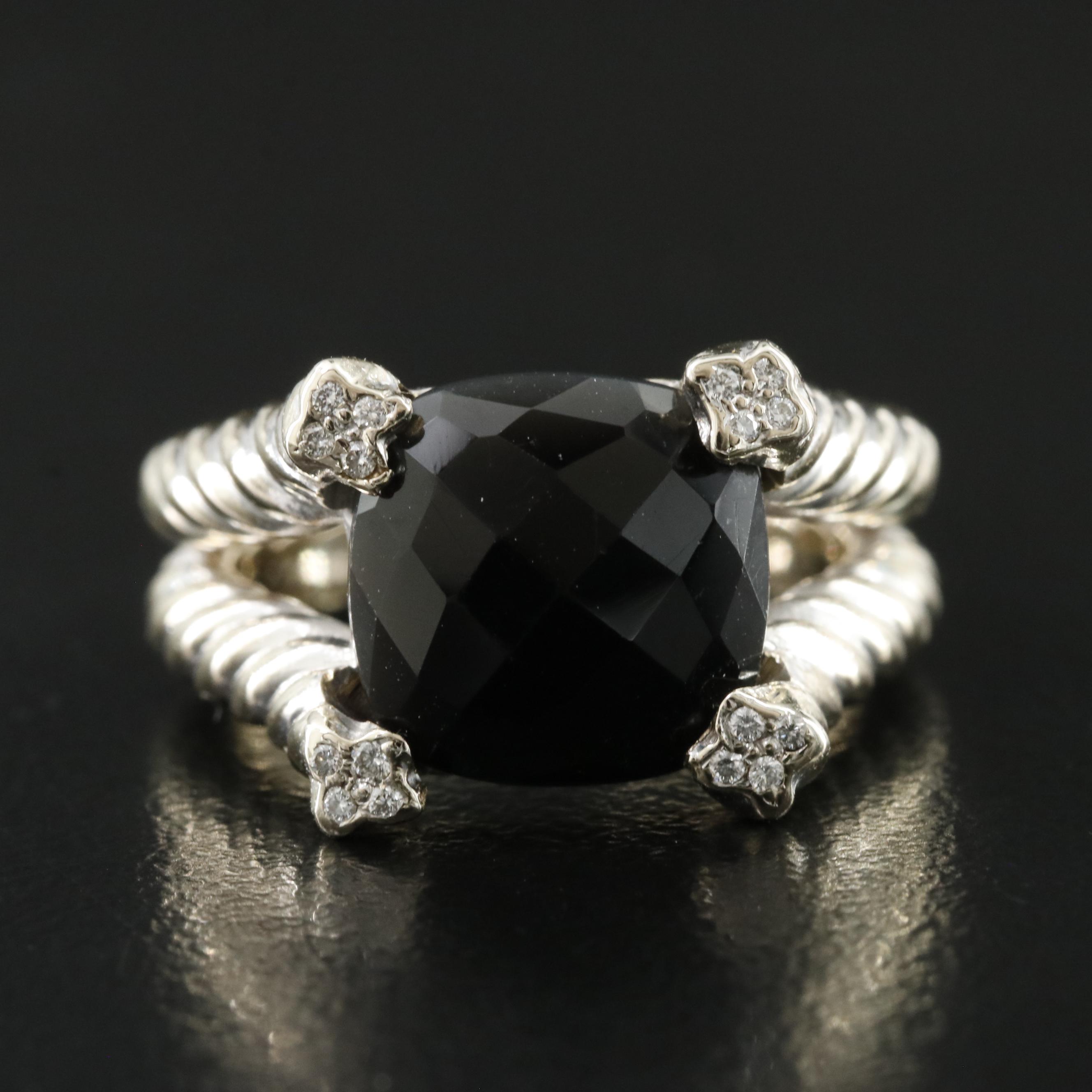 David Yurman 18K Black Onyx and Diamond Ring