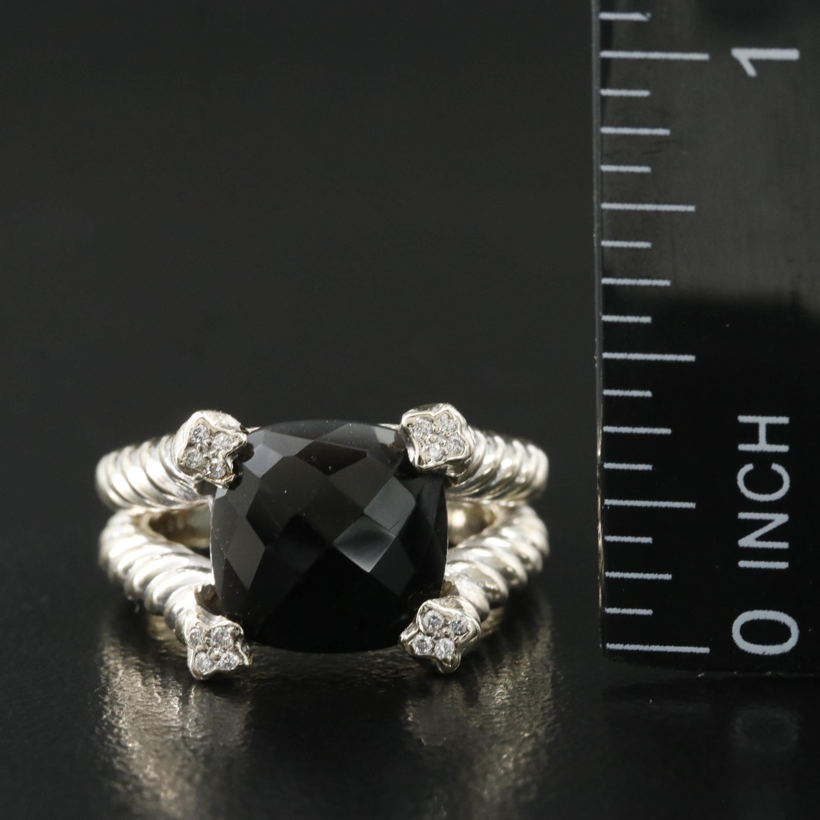David Yurman 18K Black Onyx and Diamond Ring