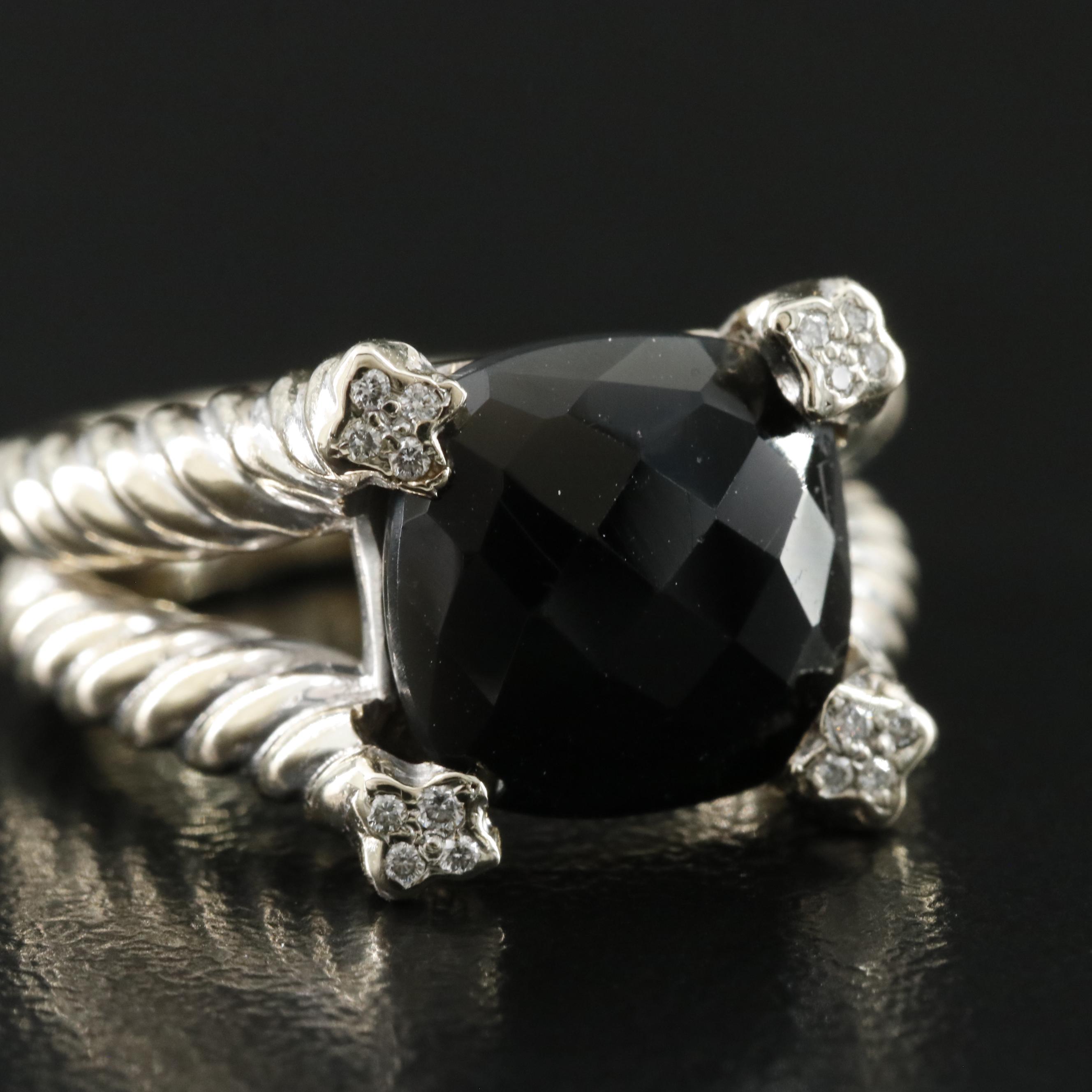 David Yurman 18K Black Onyx and Diamond Ring