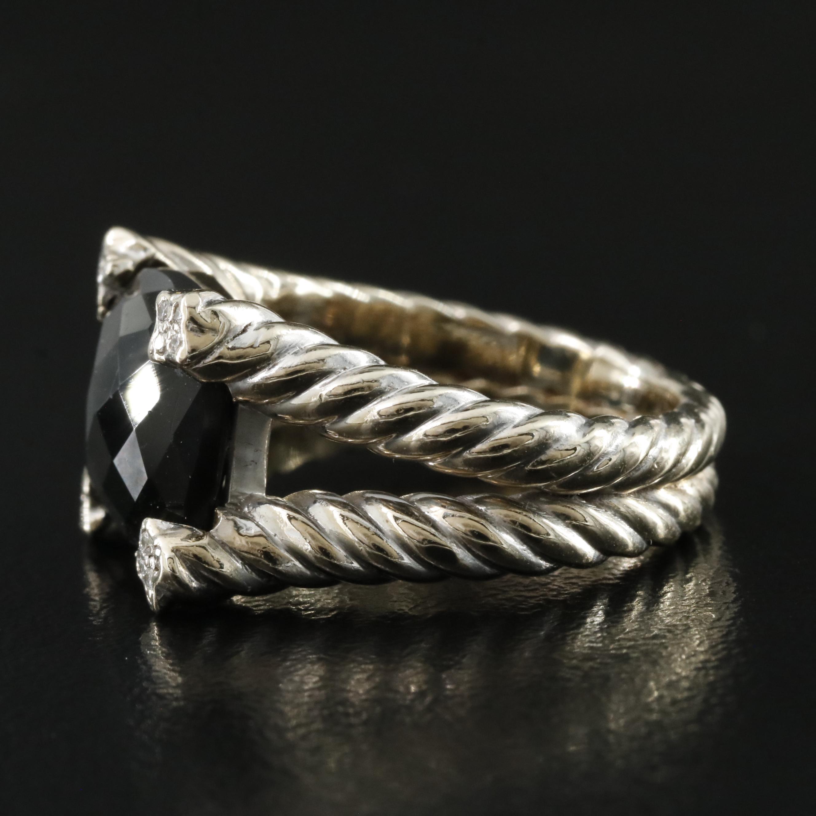 David Yurman 18K Black Onyx and Diamond Ring
