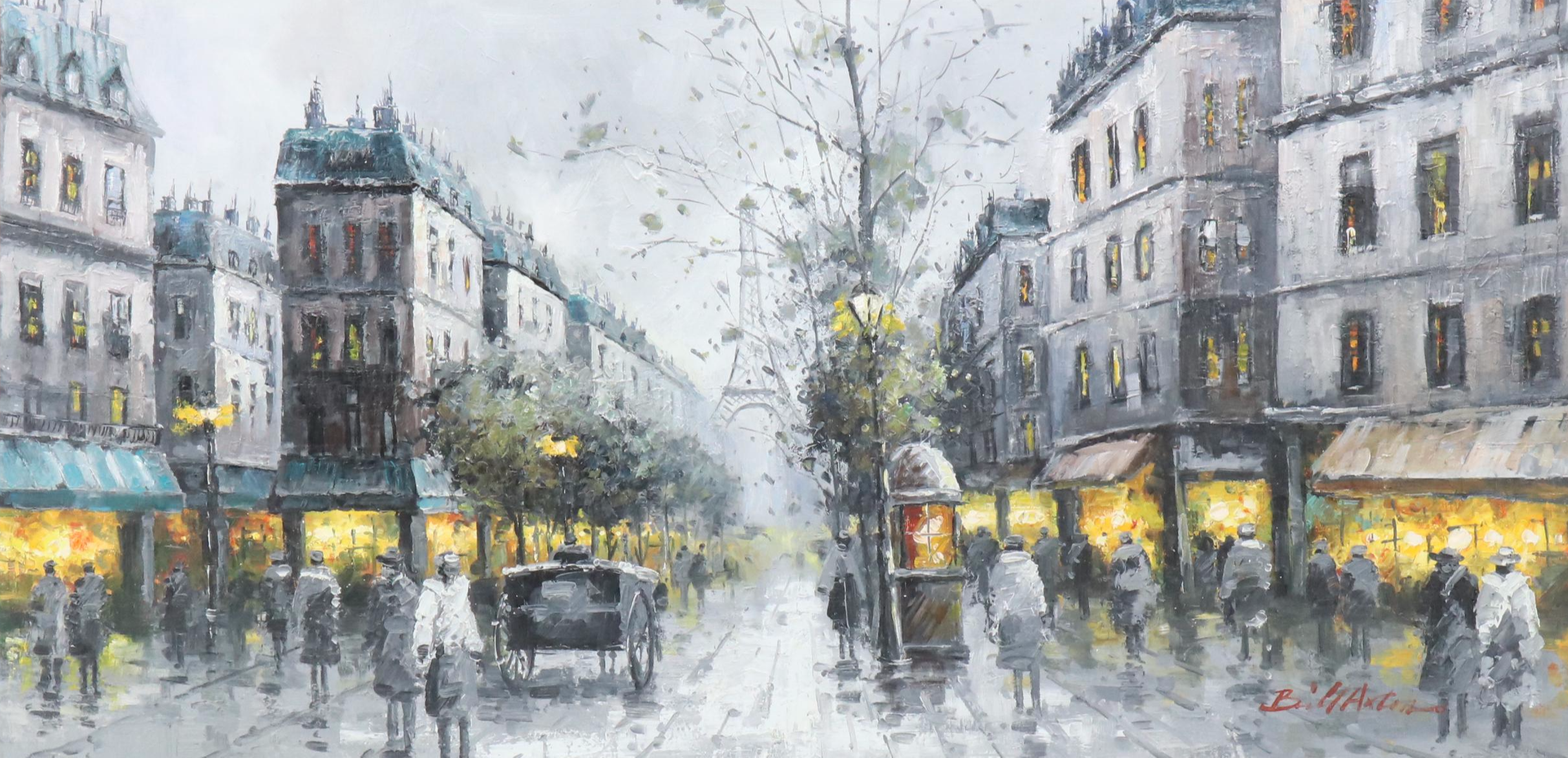 Impasto Parisian Street Scene Oil Painting, Late 20th Century