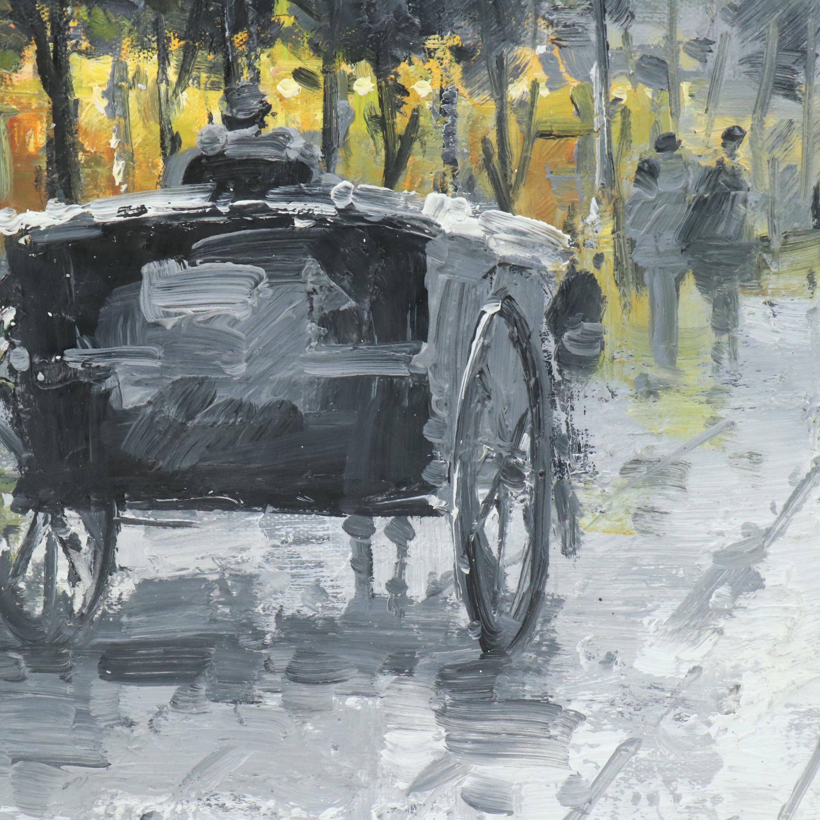 Impasto Parisian Street Scene Oil Painting, Late 20th Century