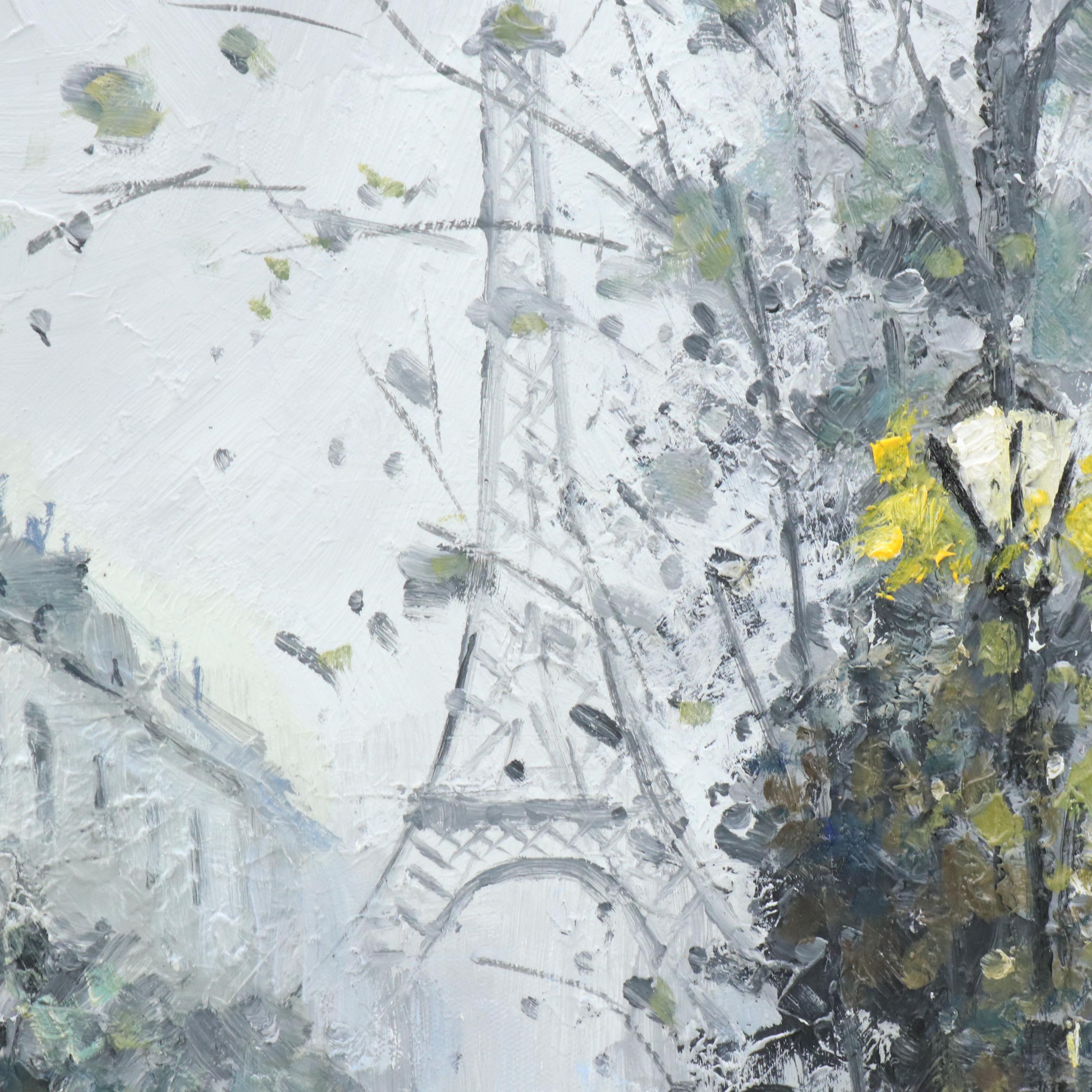 Impasto Parisian Street Scene Oil Painting, Late 20th Century