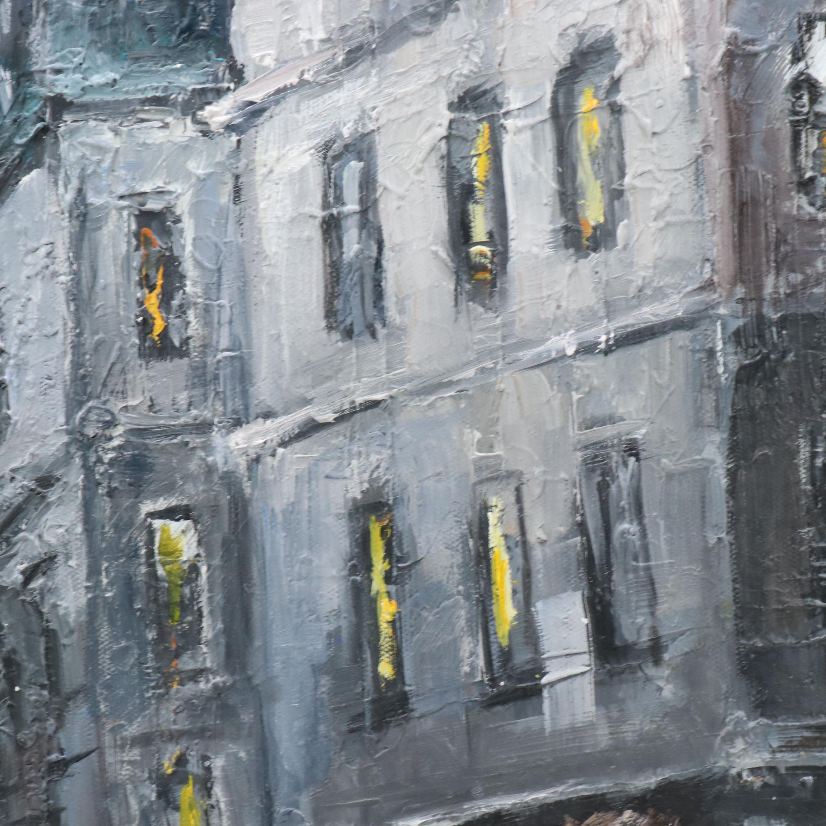 Impasto Parisian Street Scene Oil Painting, Late 20th Century