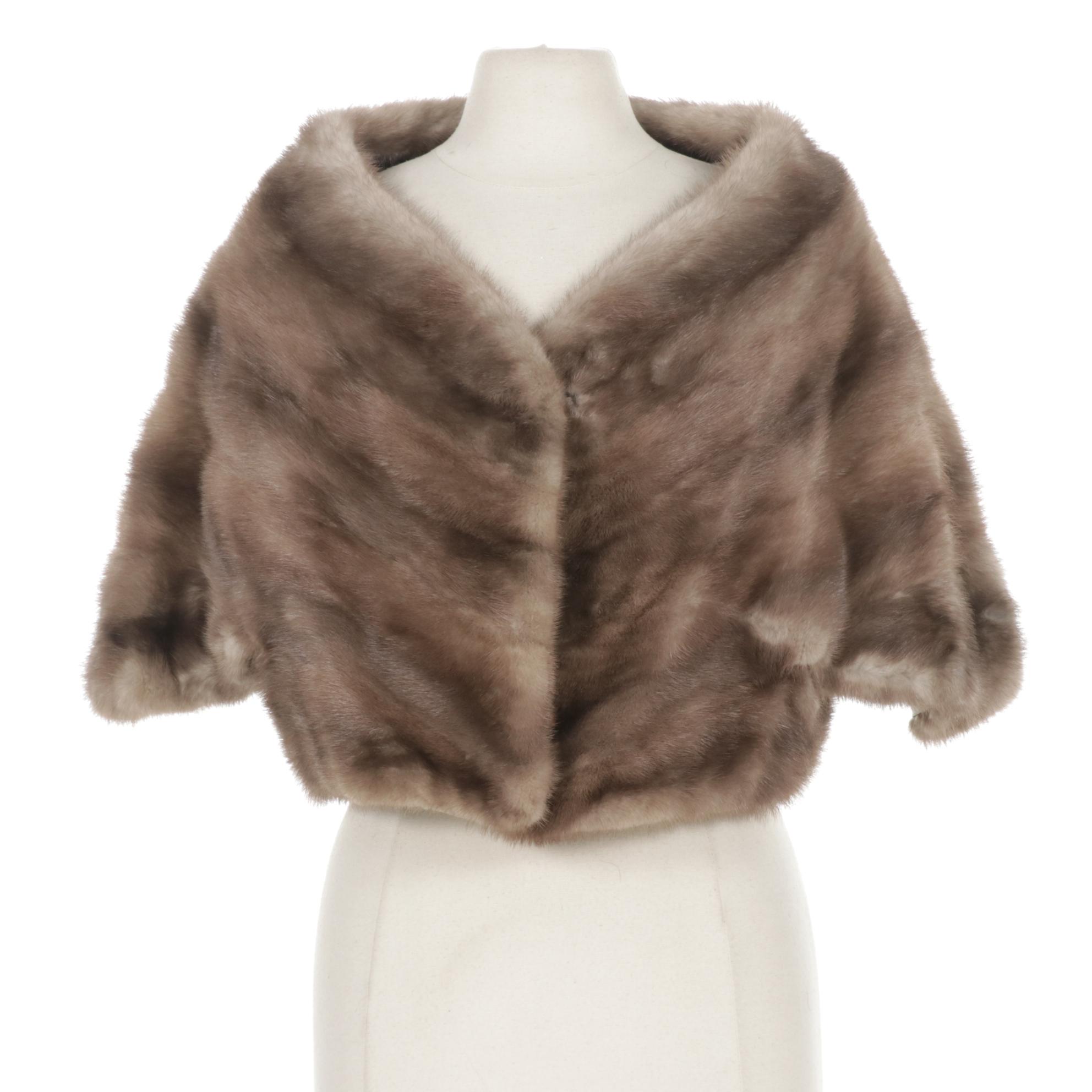 Silver Mink Fur Shawl Stole by Corboe Furs