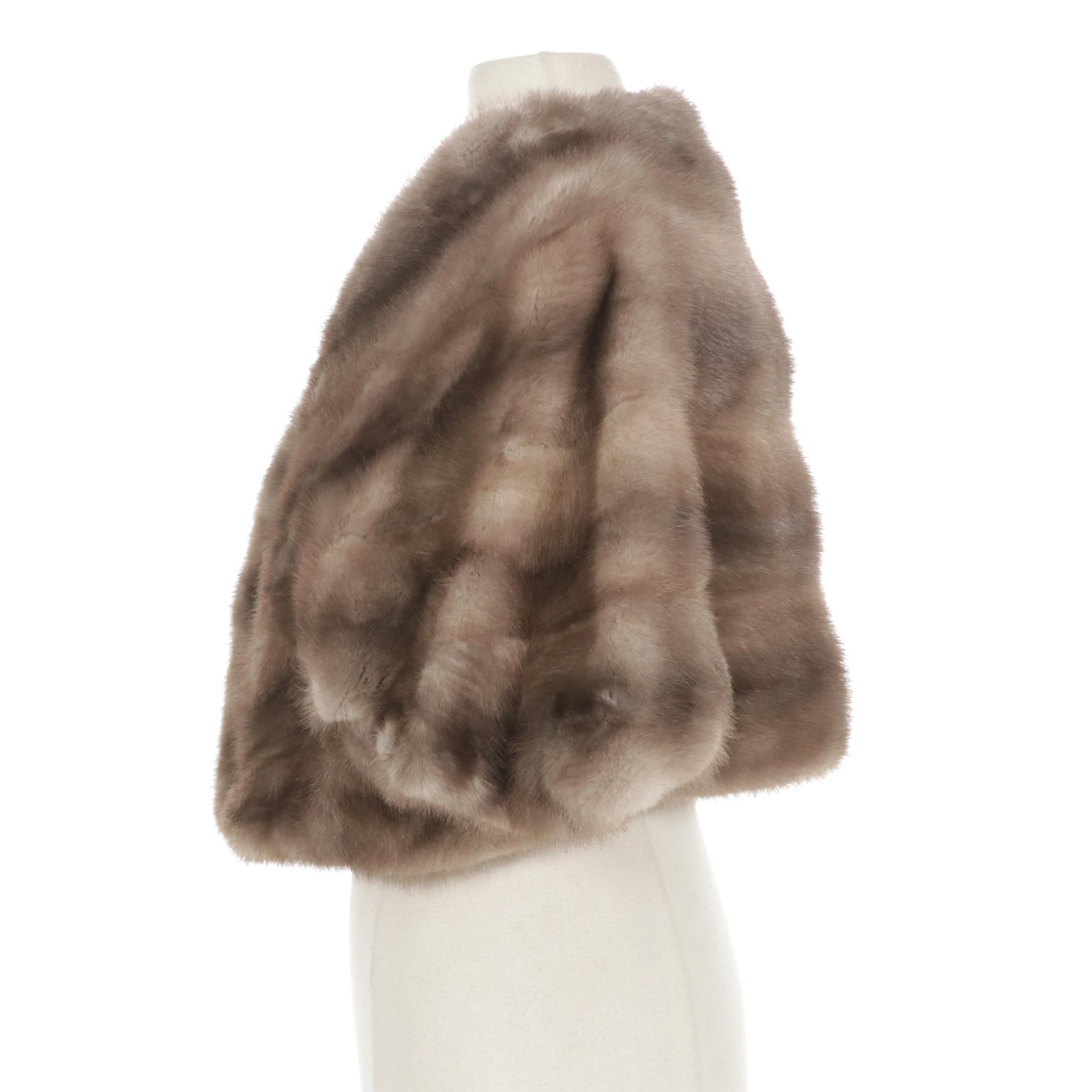 Silver Mink Fur Shawl Stole by Corboe Furs