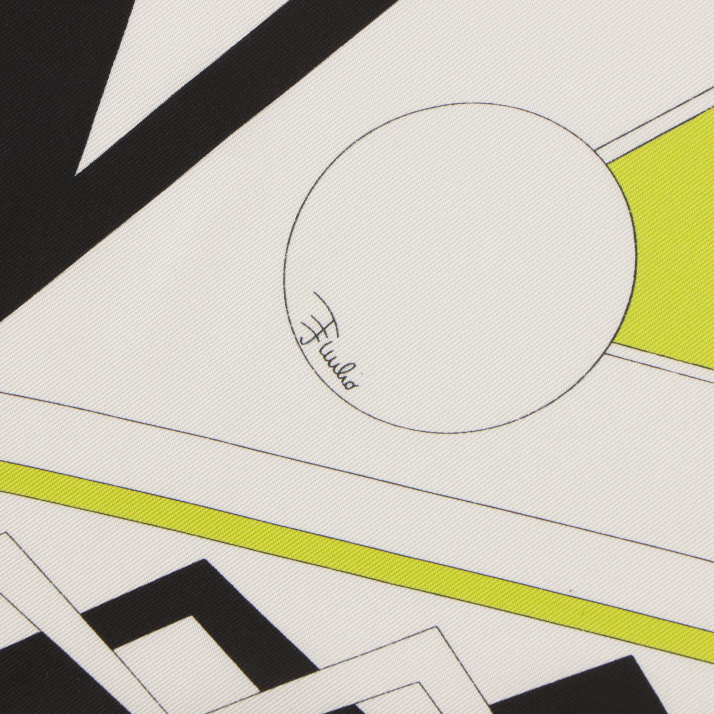 Emilio Pucci Green, White and Black Abstract Printed Silk Scarf, With Tag