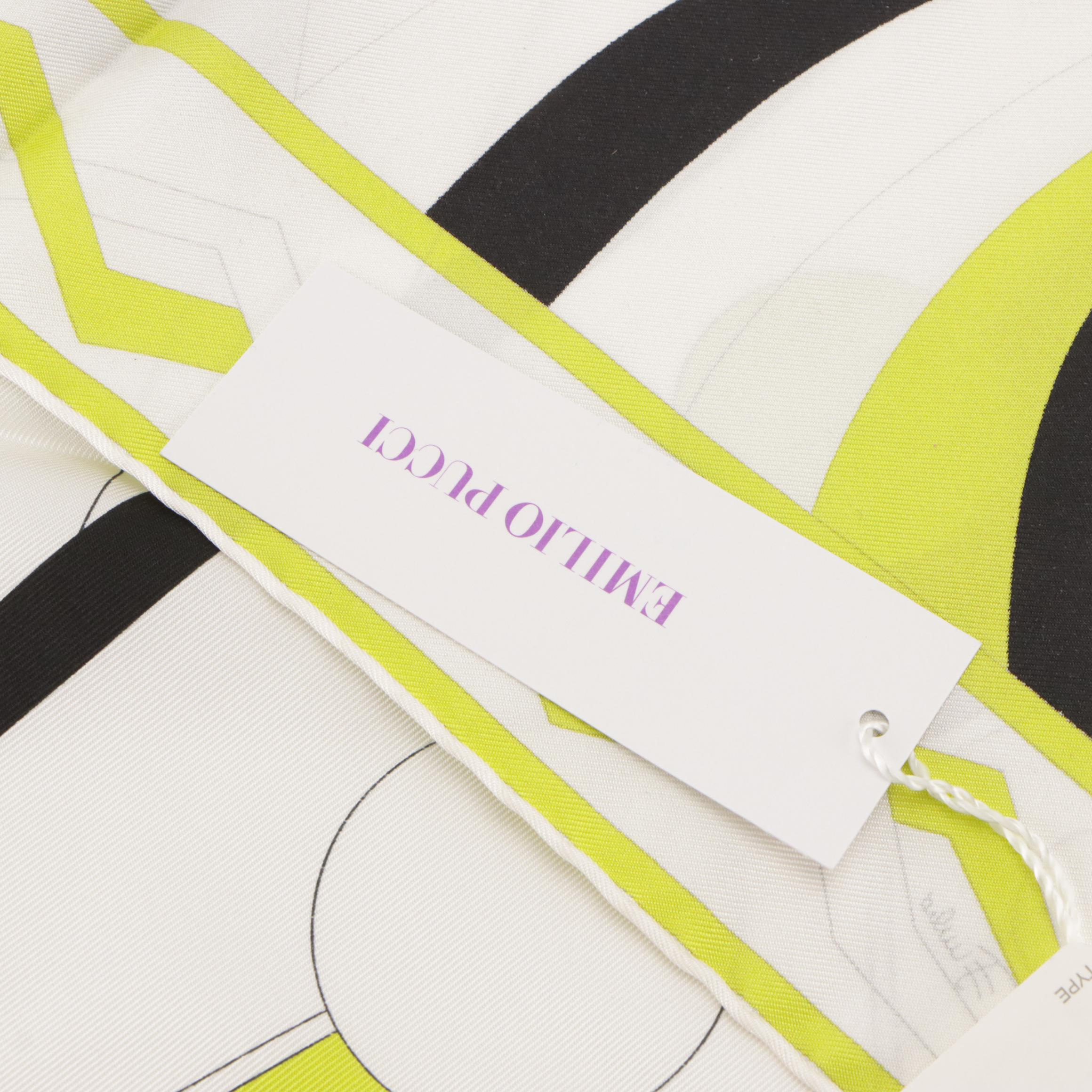 Emilio Pucci Green, White and Black Abstract Printed Silk Scarf, With Tag