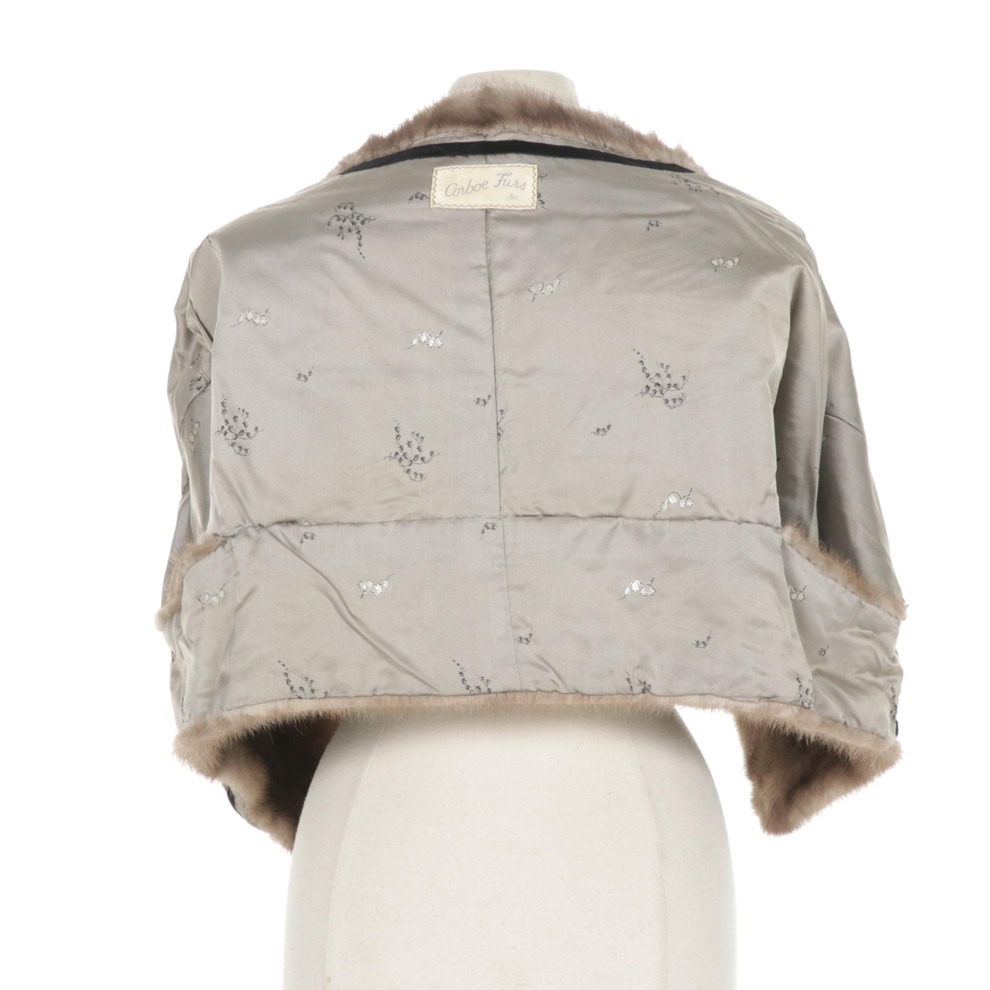 Silver Mink Fur Shawl Stole by Corboe Furs