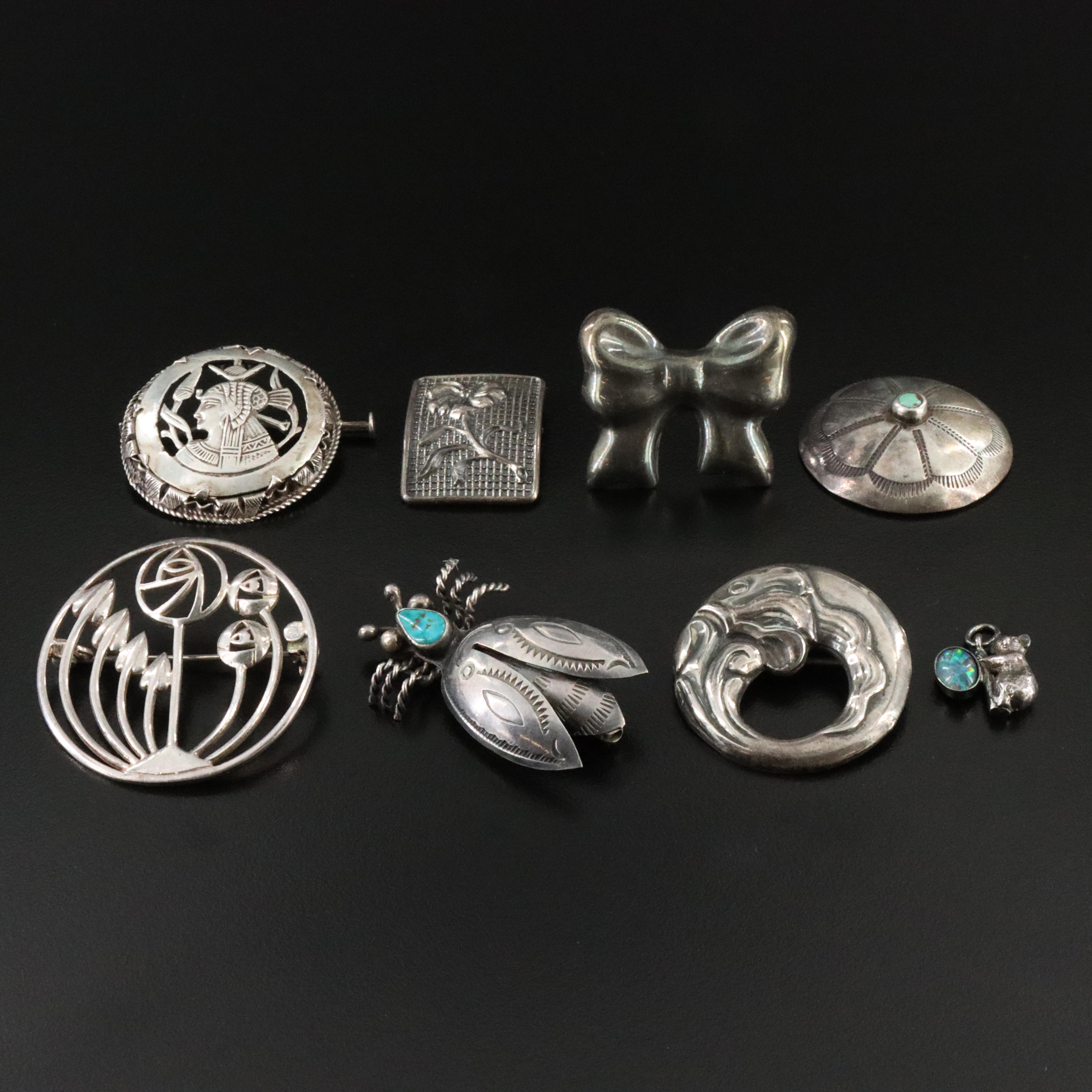 Silver Jewelry Collection Including Southwestern and Egyptian 850 Silver