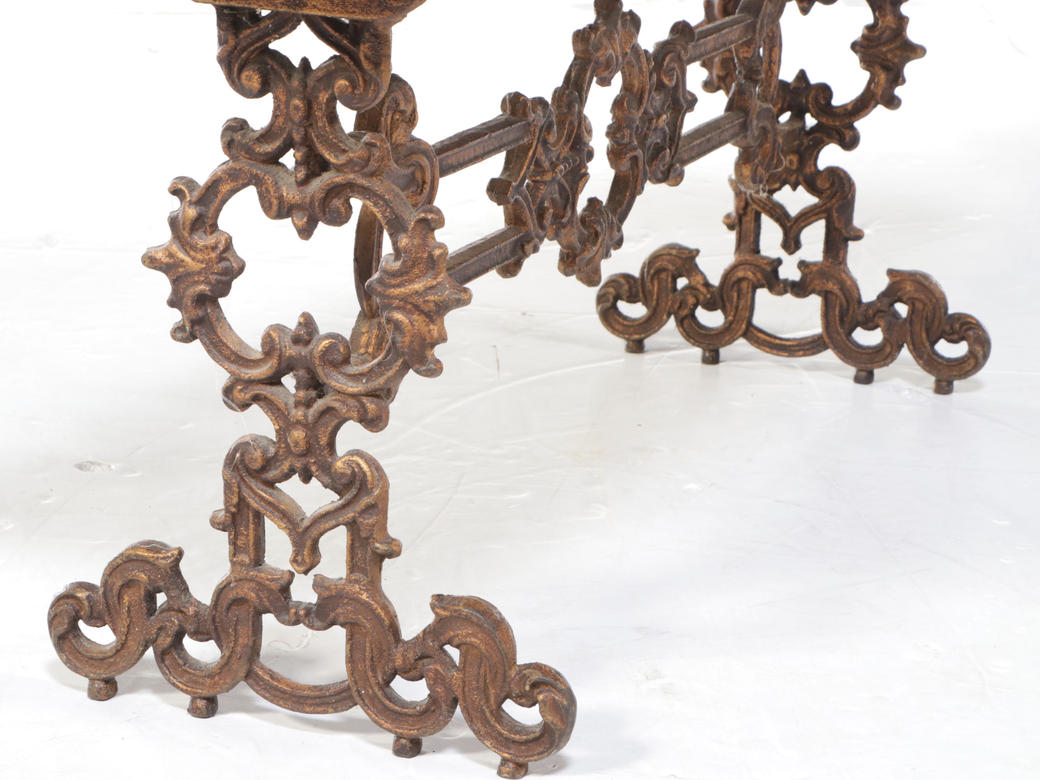 Antique Cast Iron and Button-Tufted Velvet Bench