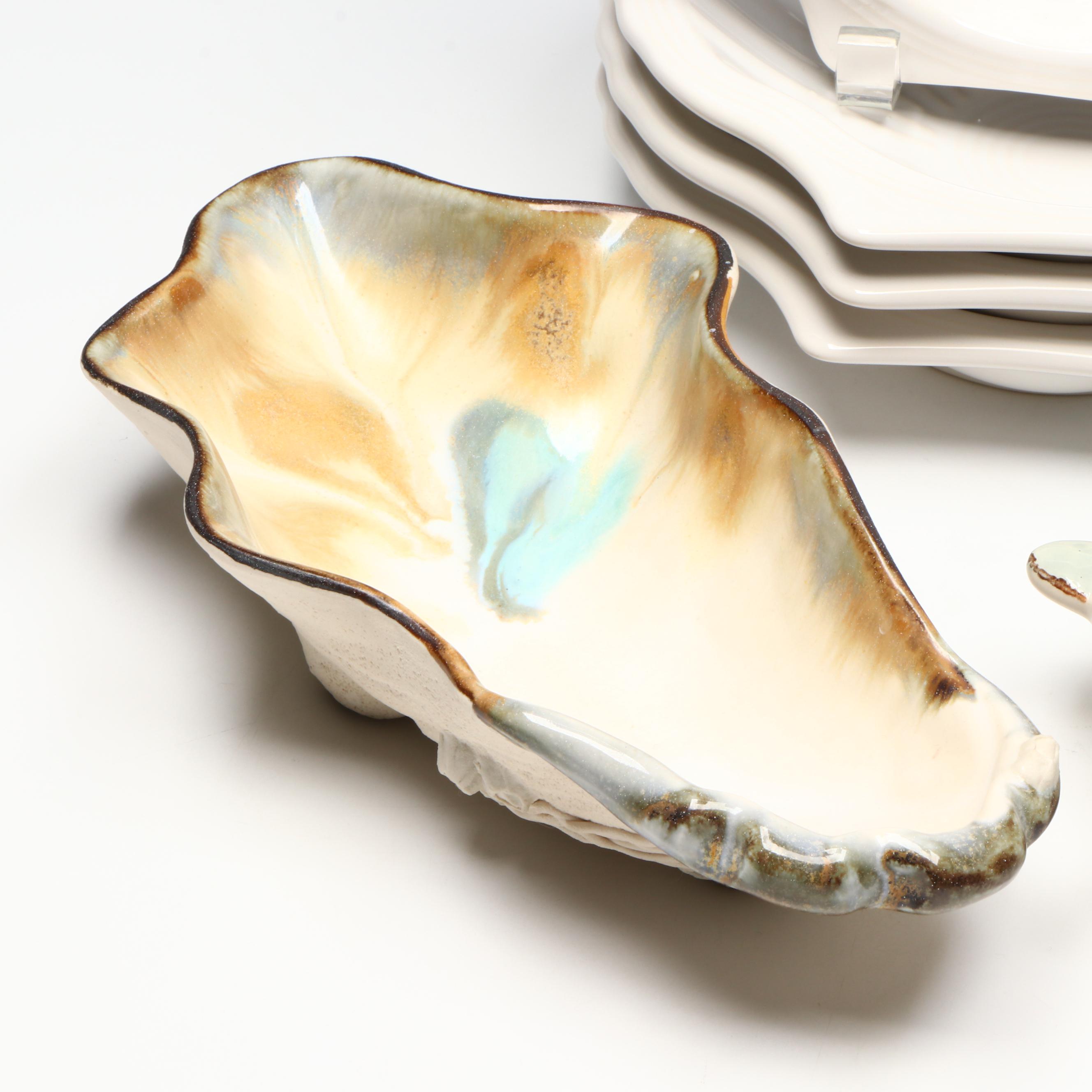 Homer Laughlin "Fiesta" Shell Plates with Oyster Serving Dish and Turtle Dip Set