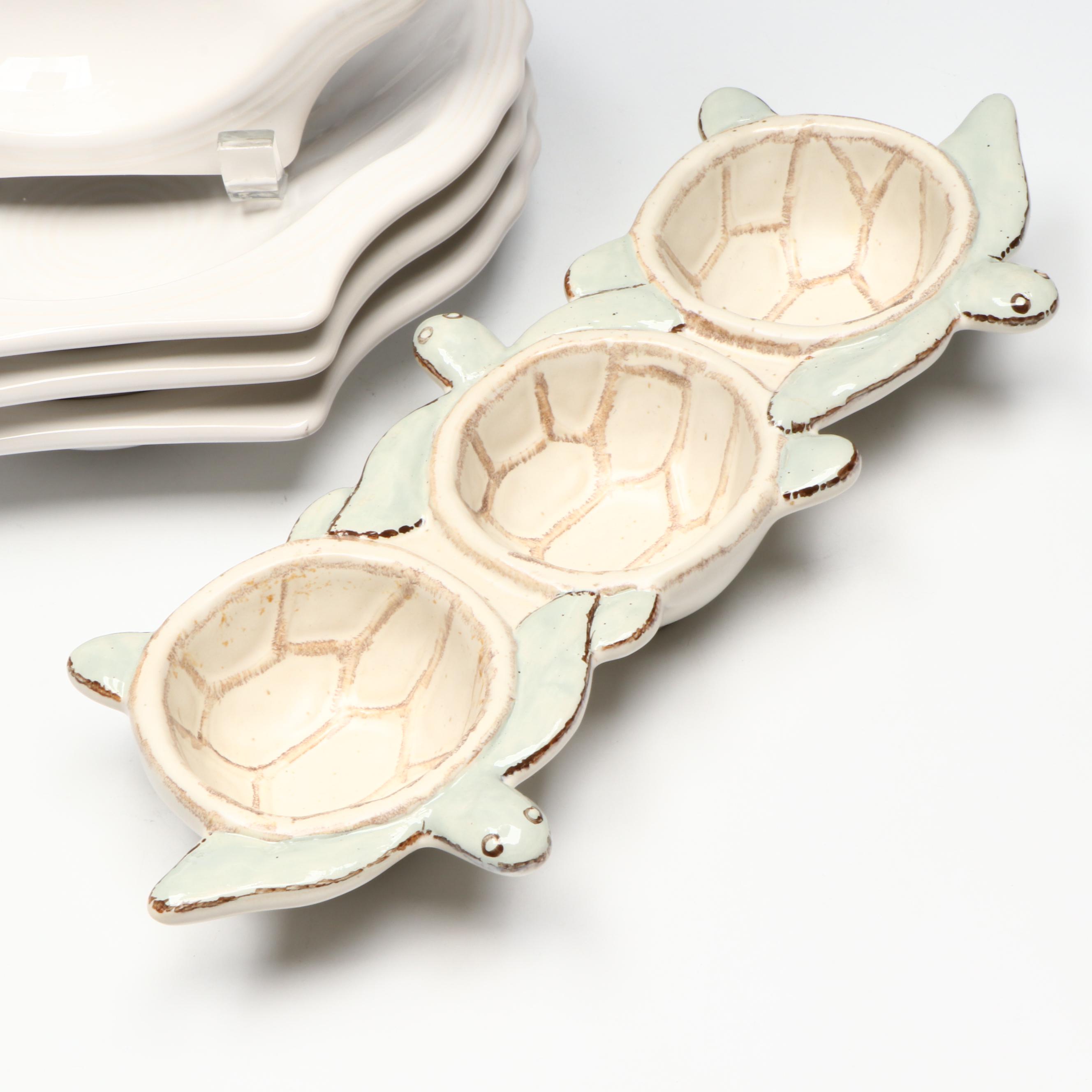 Homer Laughlin "Fiesta" Shell Plates with Oyster Serving Dish and Turtle Dip Set