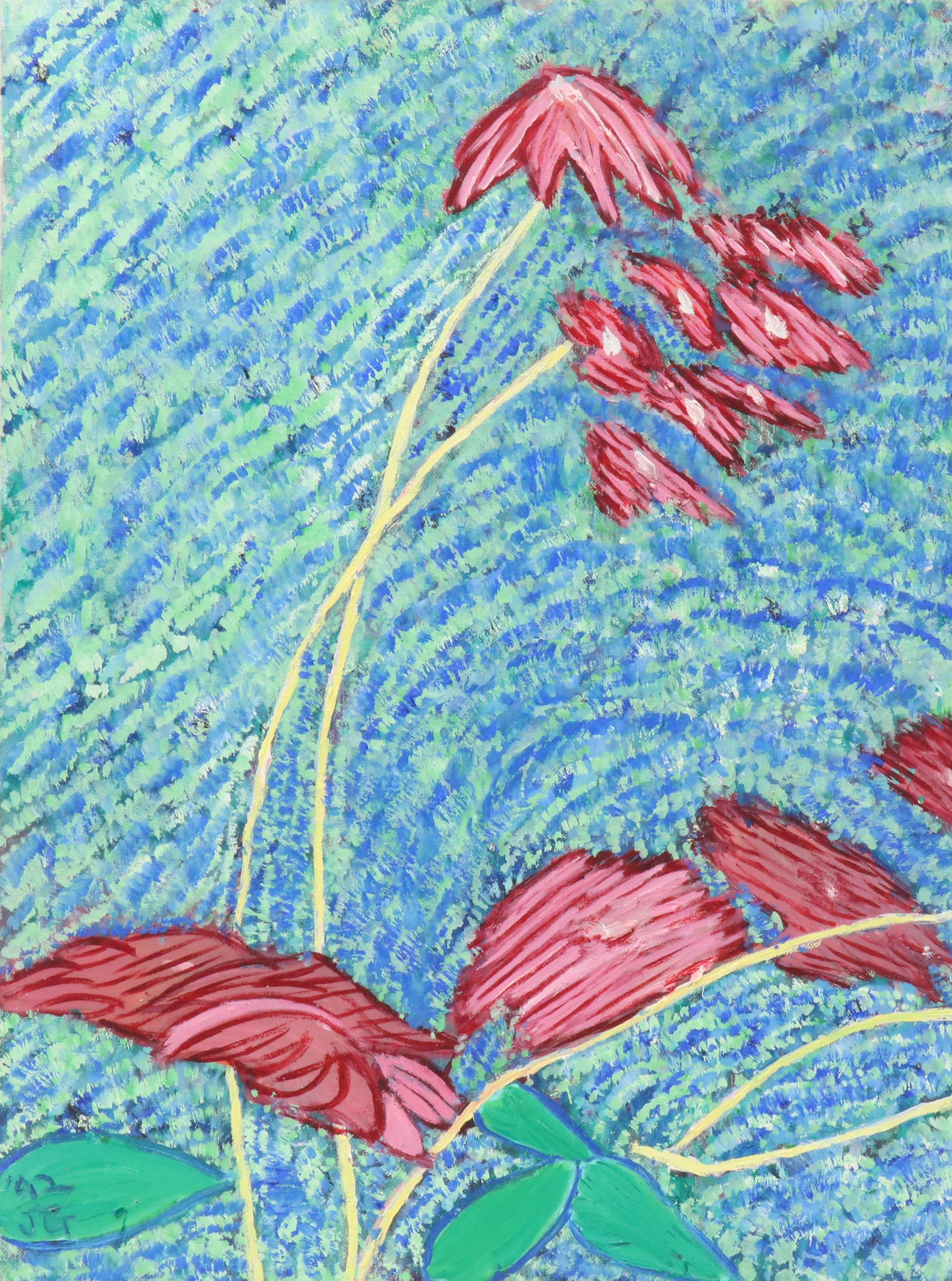 Janice Guttman Stylized Floral Acrylic Painting, 1992