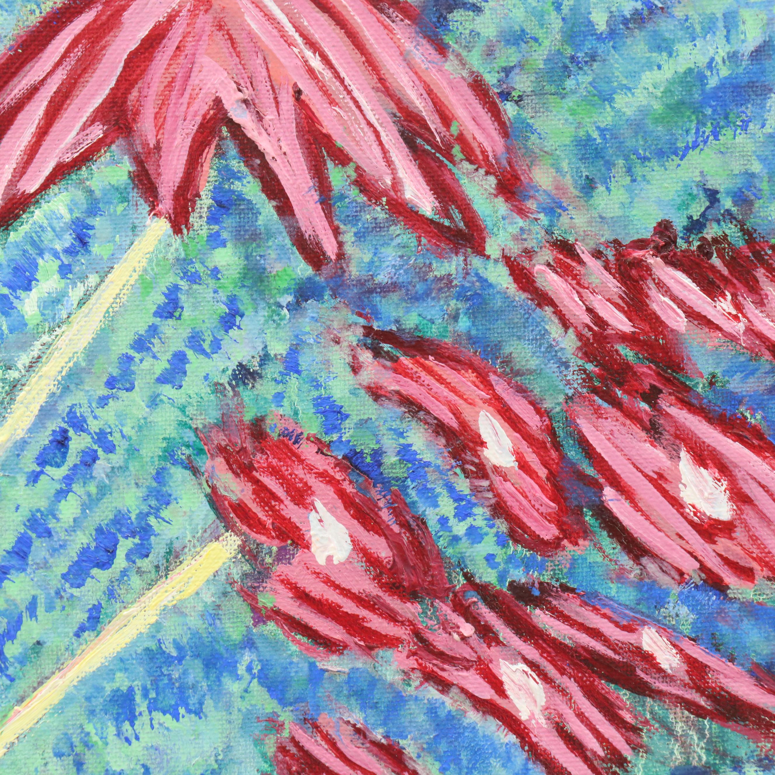 Janice Guttman Stylized Floral Acrylic Painting, 1992