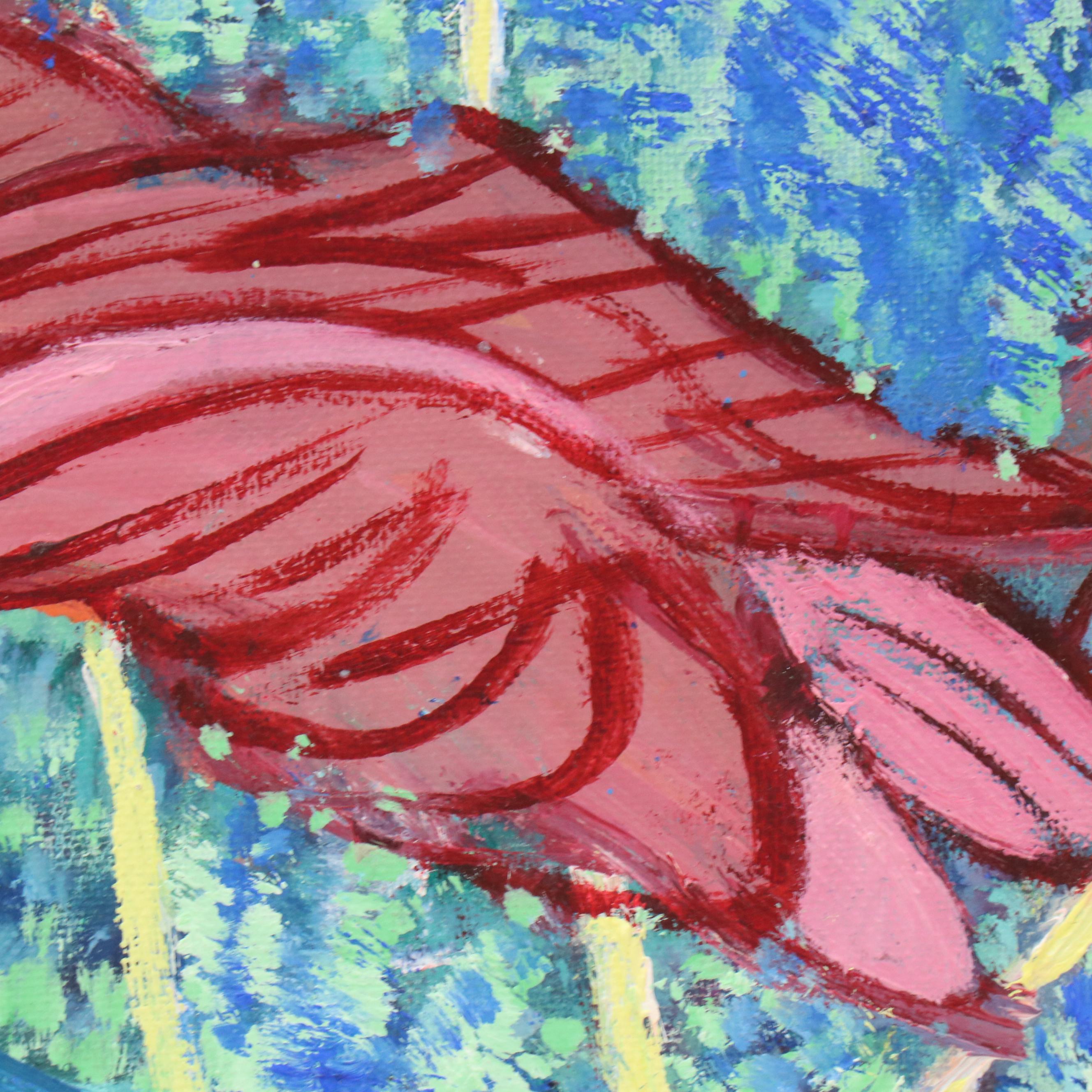 Janice Guttman Stylized Floral Acrylic Painting, 1992