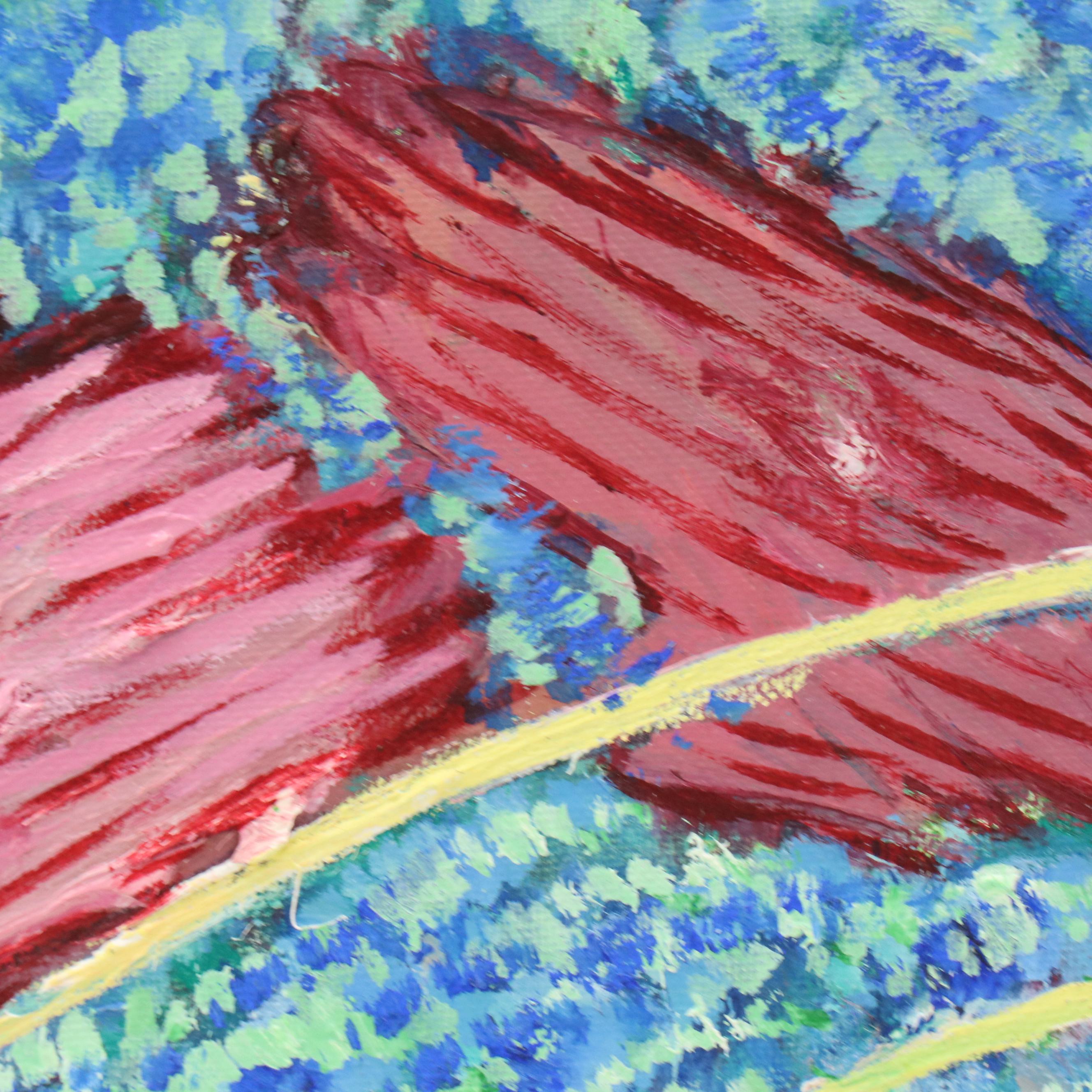 Janice Guttman Stylized Floral Acrylic Painting, 1992