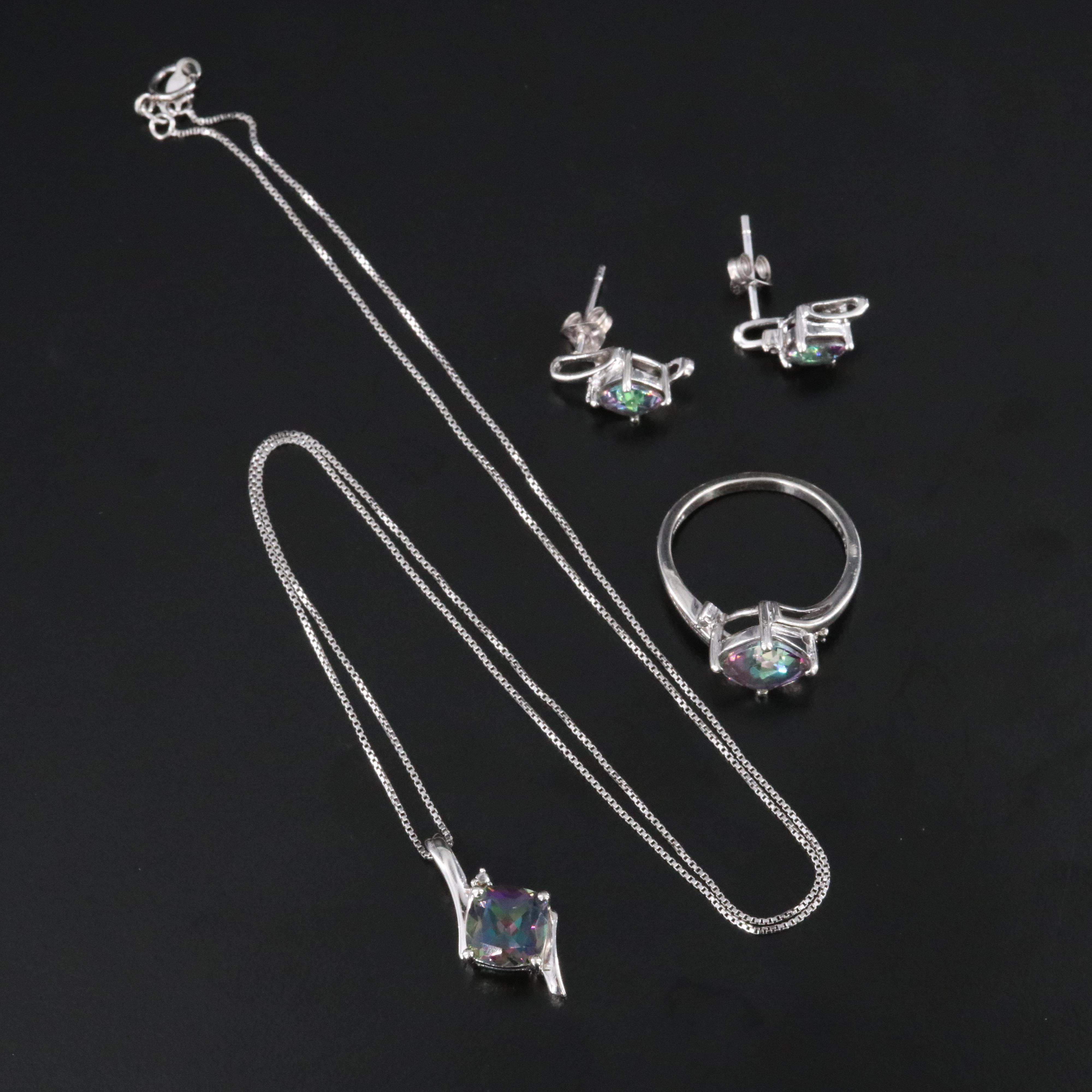 Sterling Topaz Necklace, Ring and Earrings