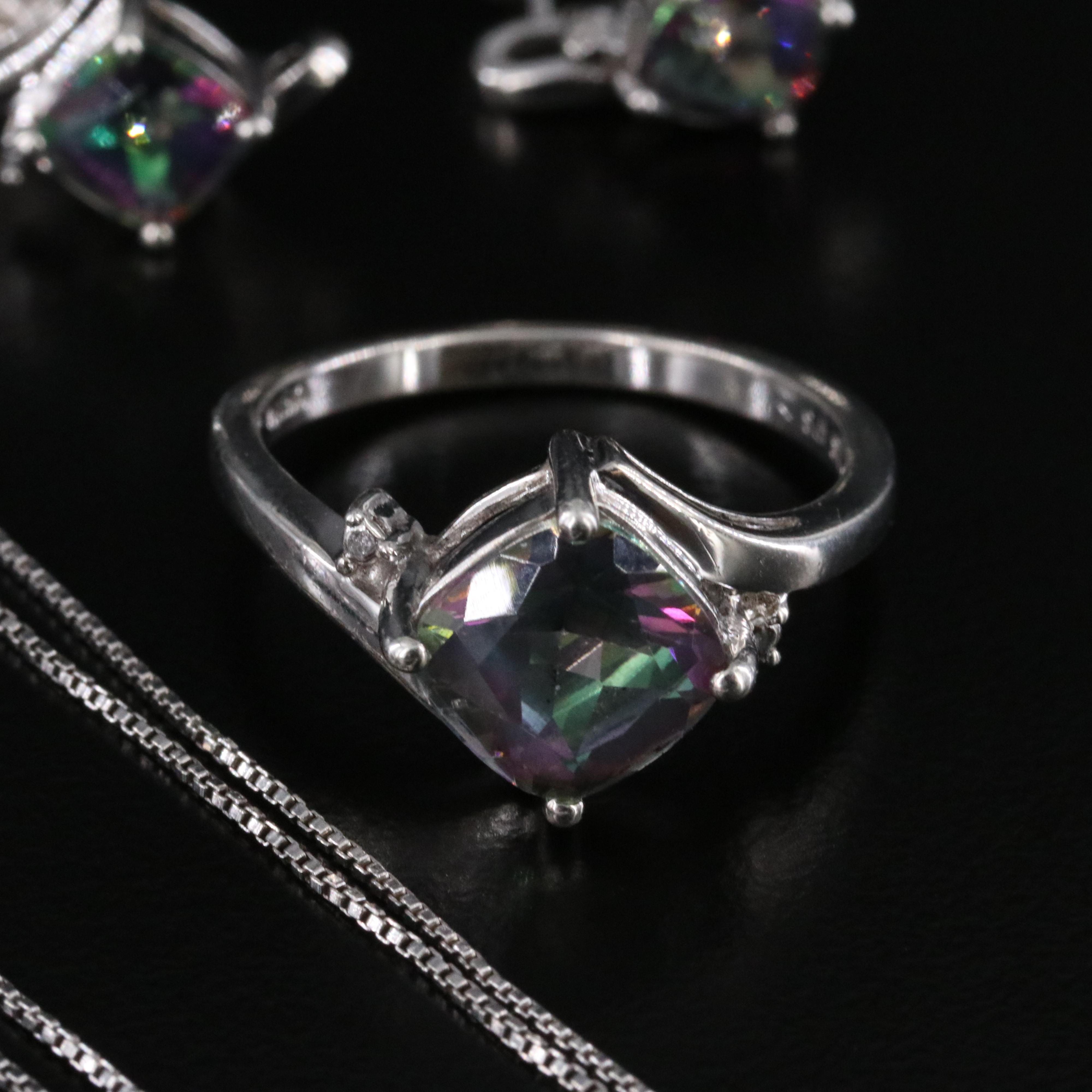 Sterling Topaz Necklace, Ring and Earrings