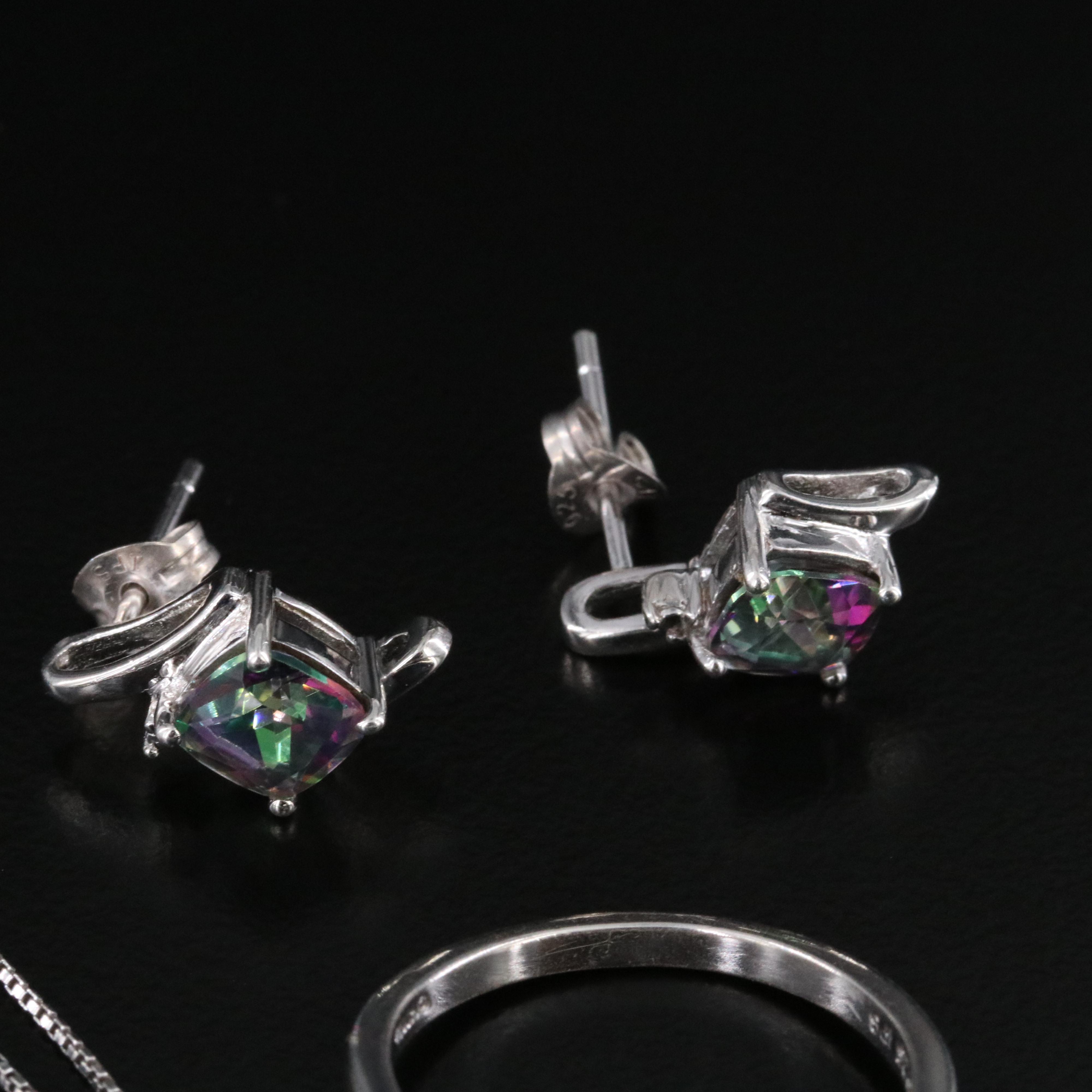 Sterling Topaz Necklace, Ring and Earrings