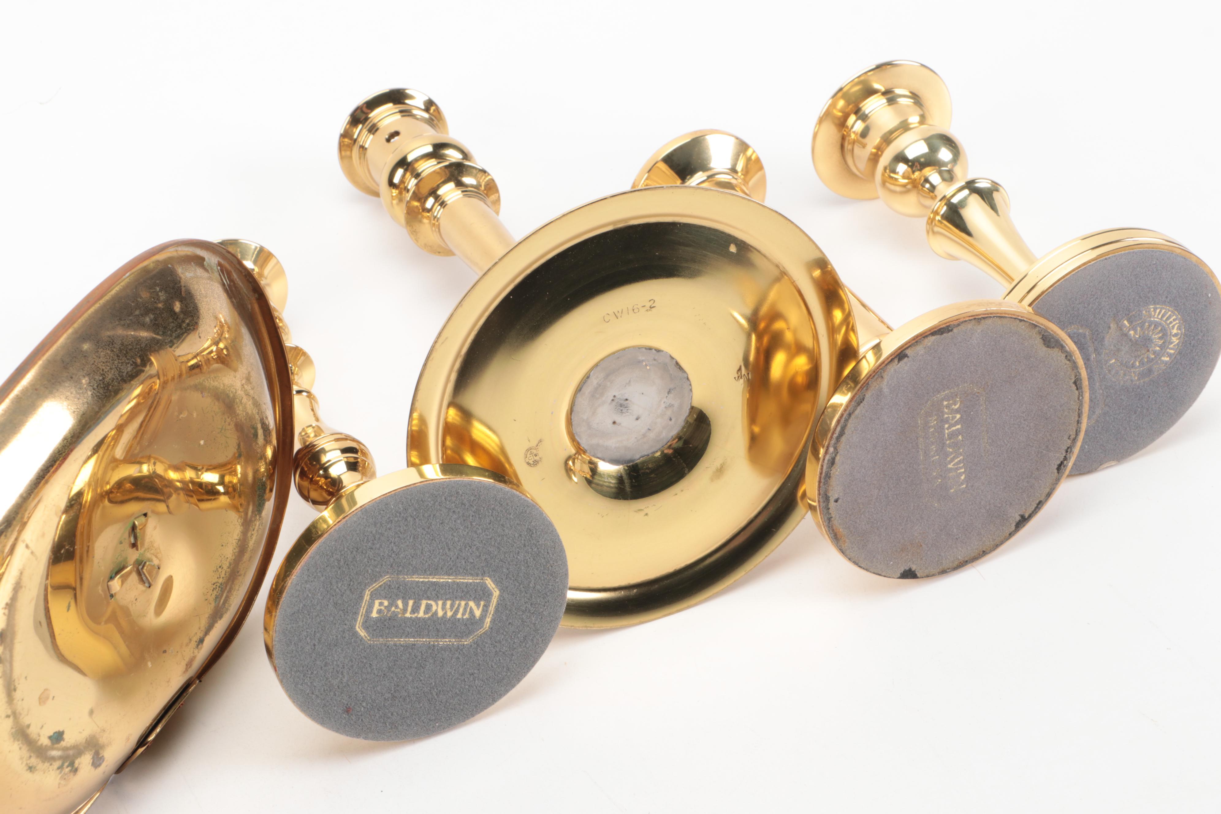 Baldwin and Other Brass Candle Holders and Wall Sconce