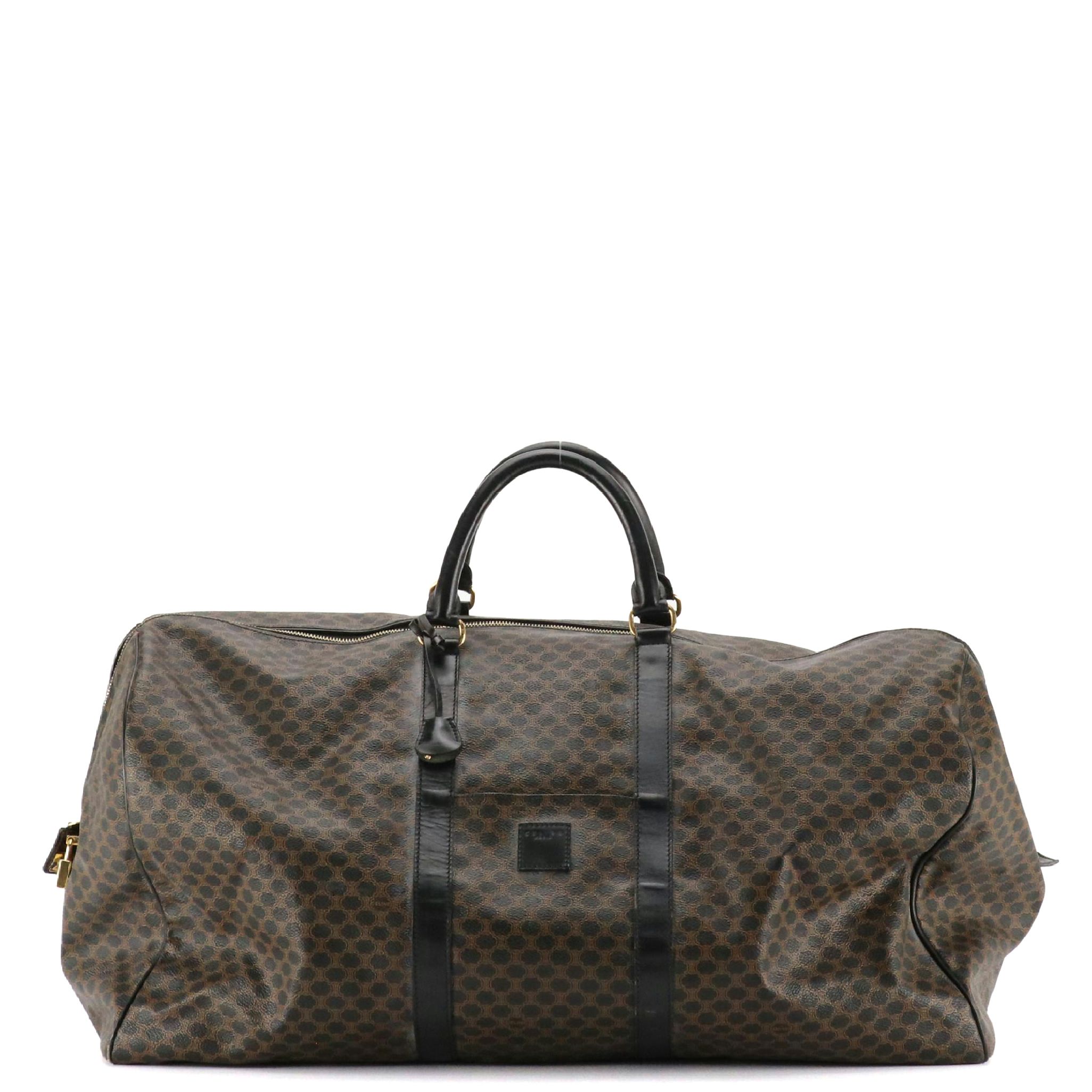 Céline Large Duffle Bag in Dark Brown and Black Macadam Canvas & Black Leather