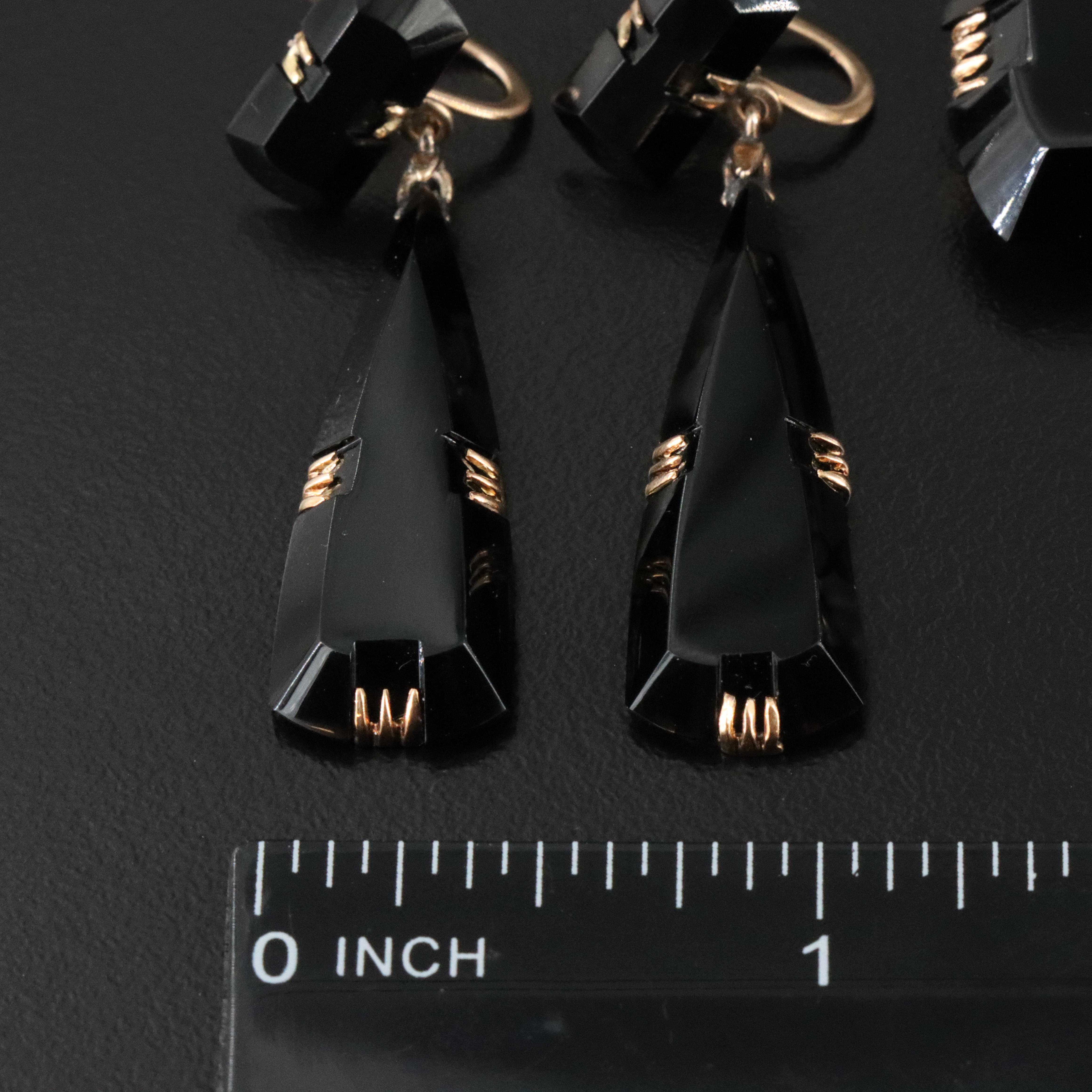 Victorian 10K Black Onyx Mourning Brooch and Earrings