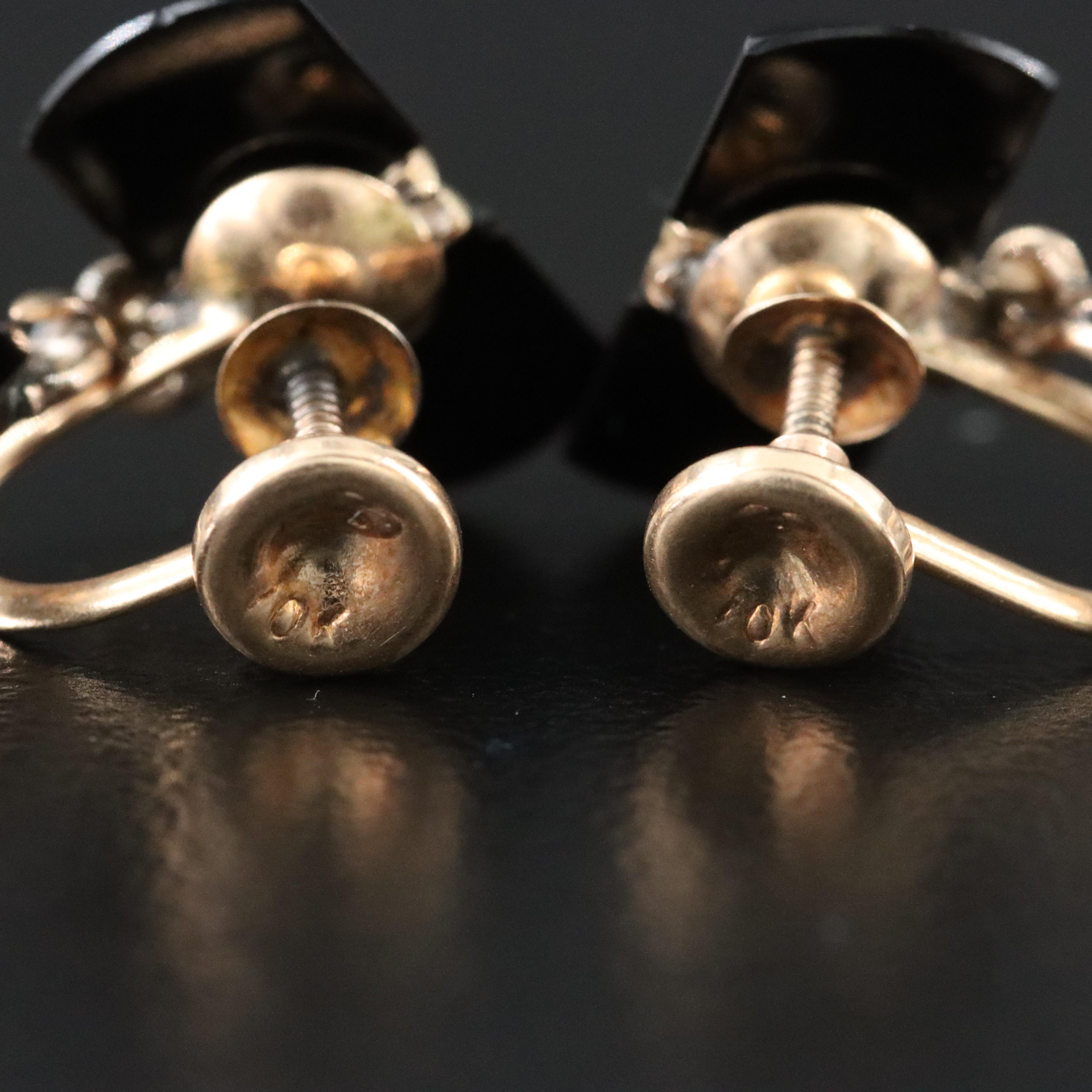 Victorian 10K Black Onyx Mourning Brooch and Earrings