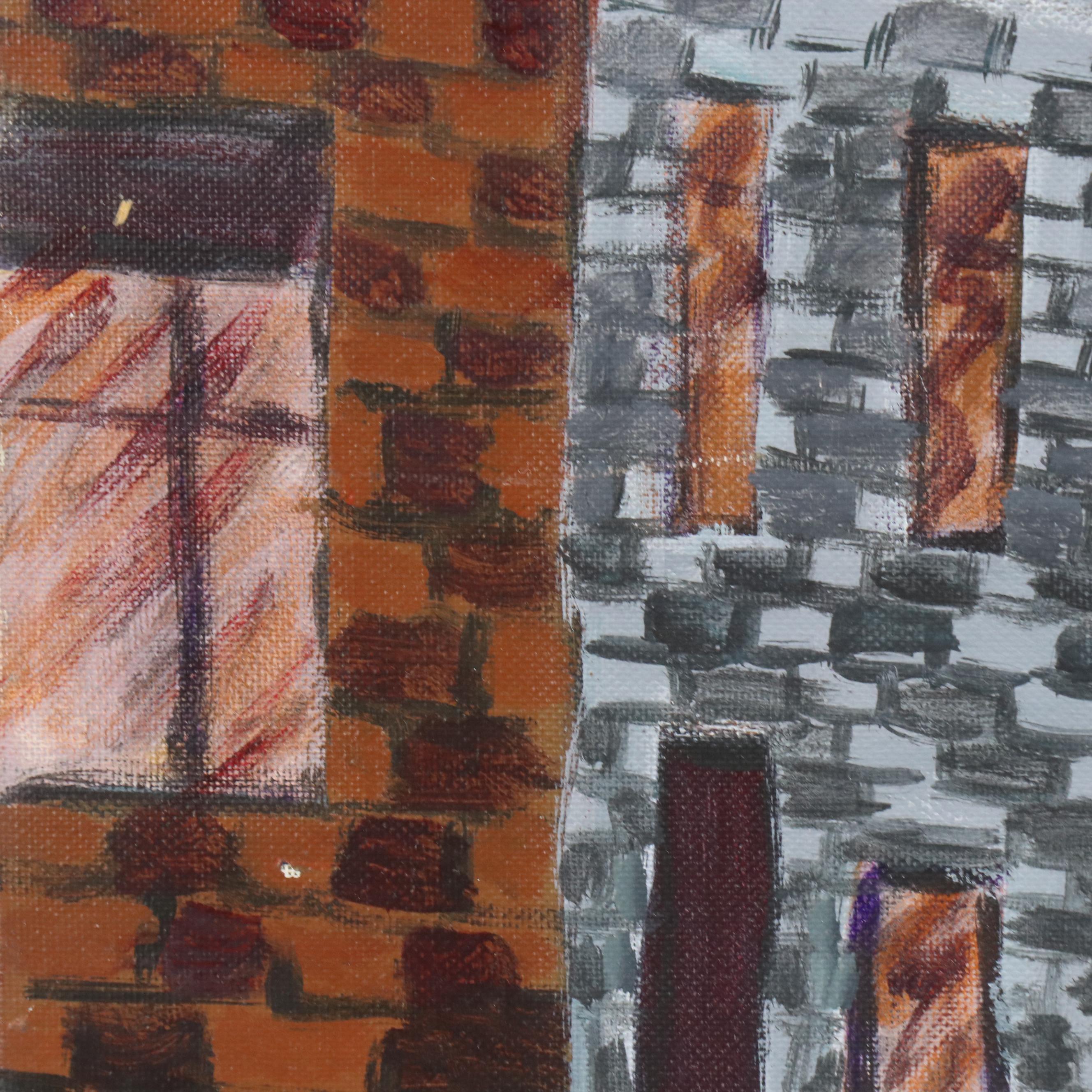 Janice Guttman Modernist Architectural Landscape Acrylic Painting, 1990