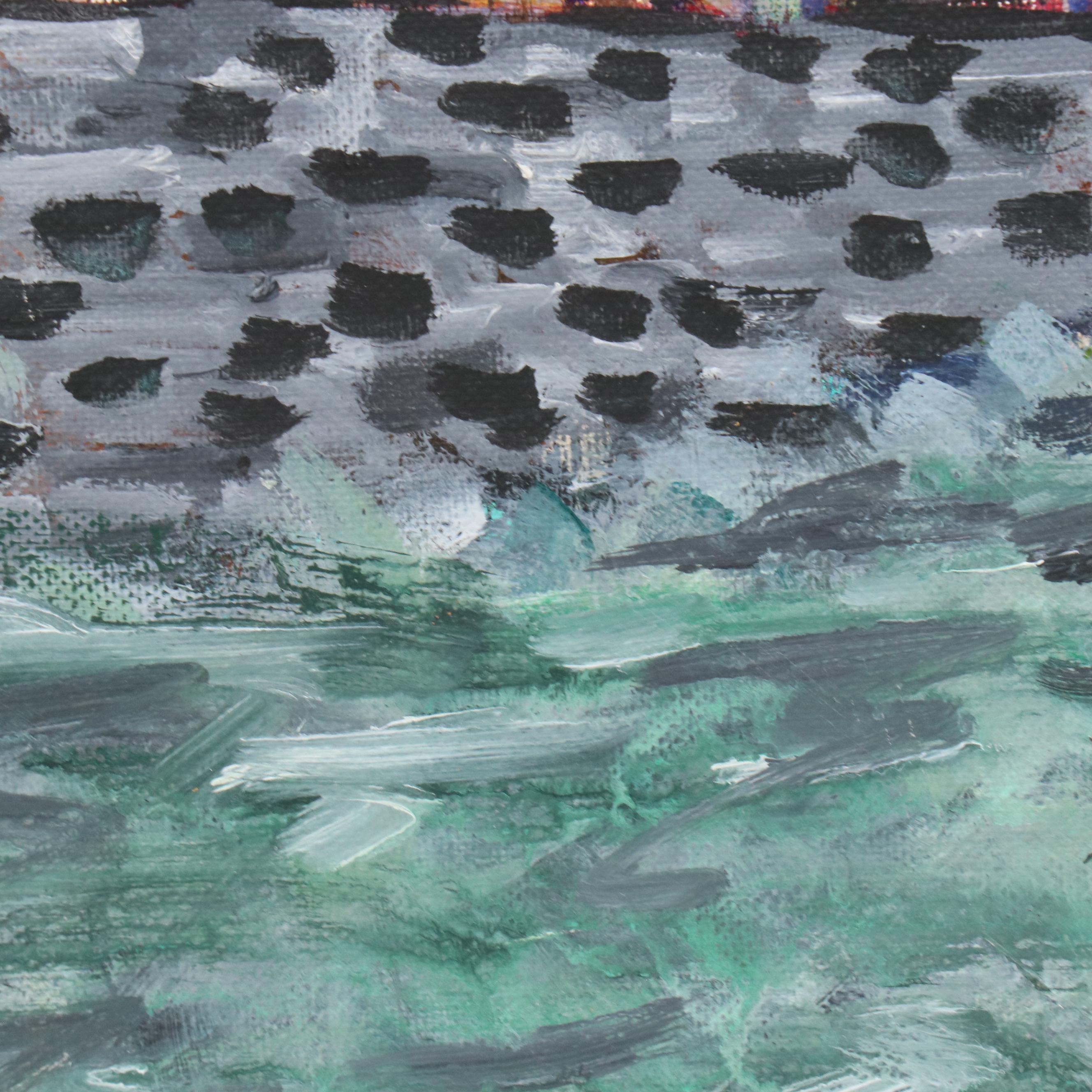 Janice Guttman Modernist Architectural Landscape Acrylic Painting, 1990