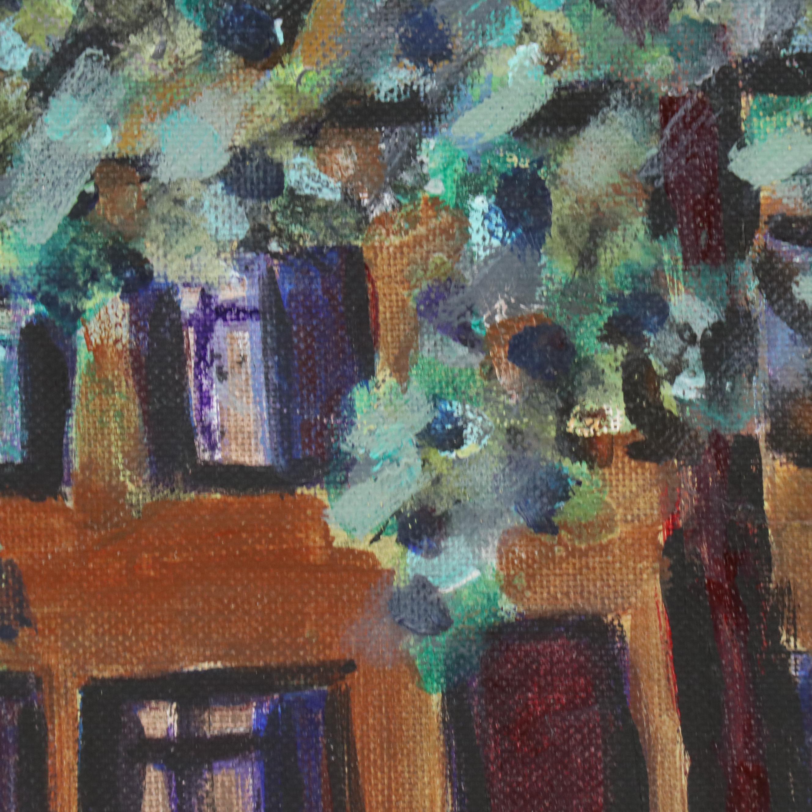 Janice Guttman Modernist Architectural Landscape Acrylic Painting, 1990