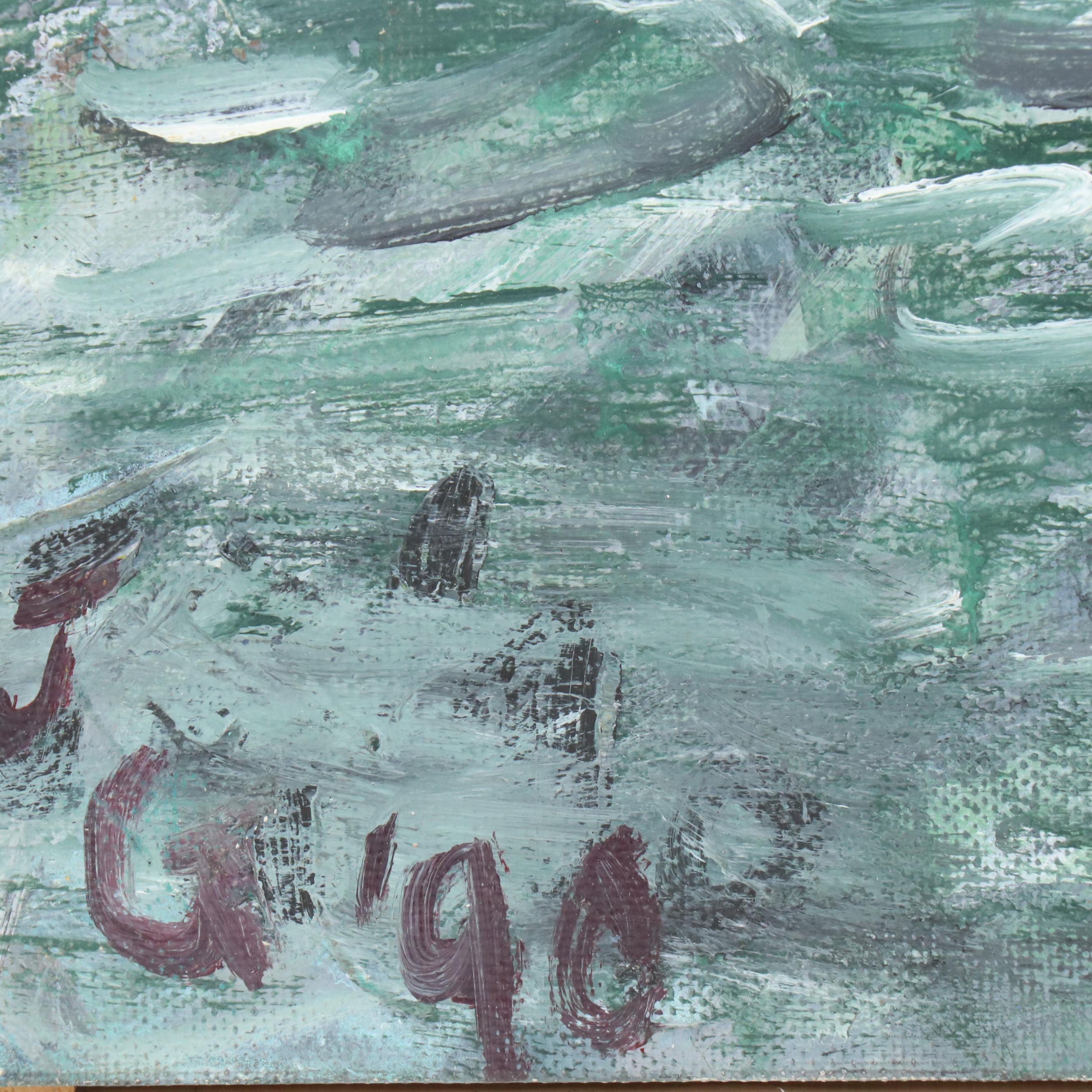 Janice Guttman Modernist Architectural Landscape Acrylic Painting, 1990