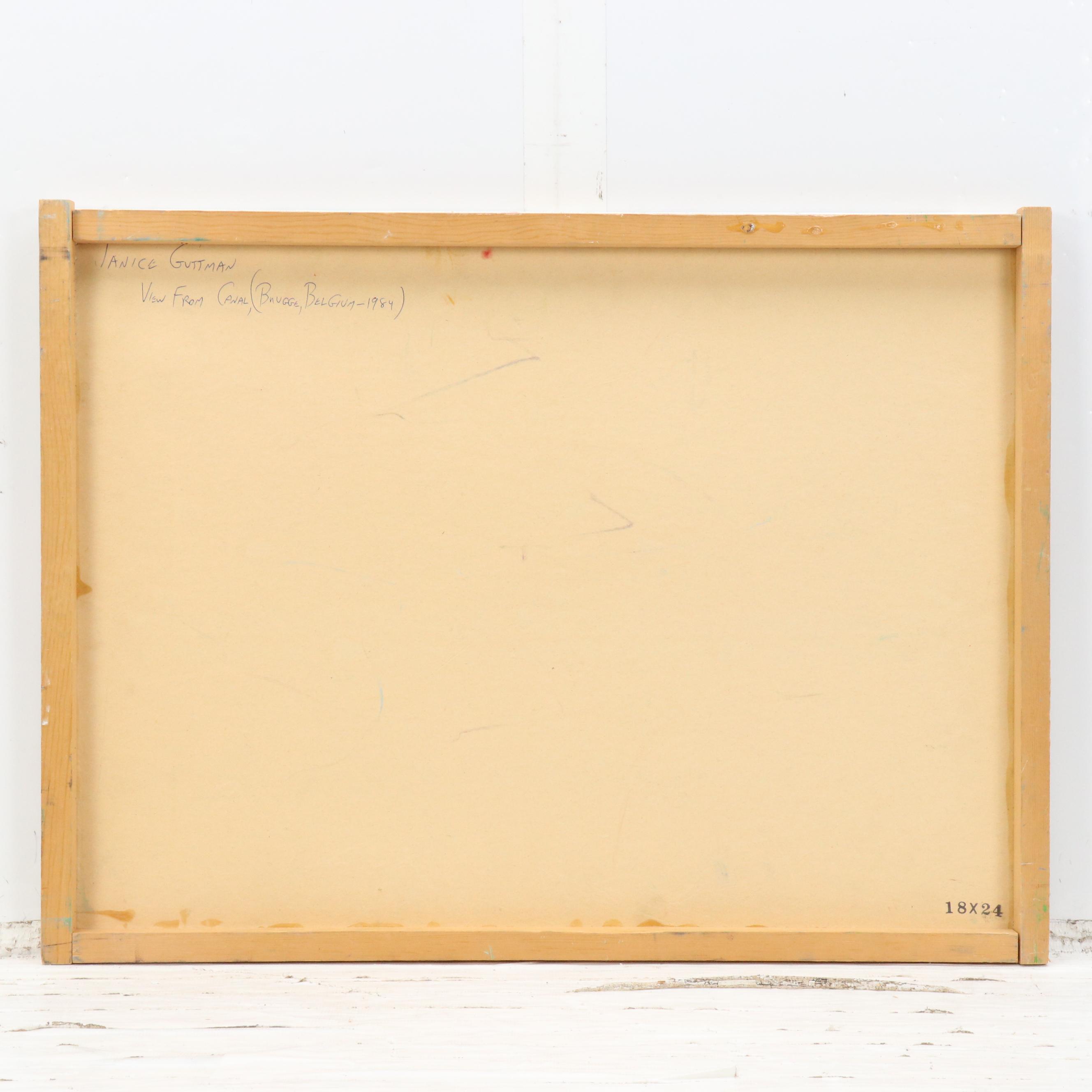 Janice Guttman Modernist Architectural Landscape Acrylic Painting, 1990