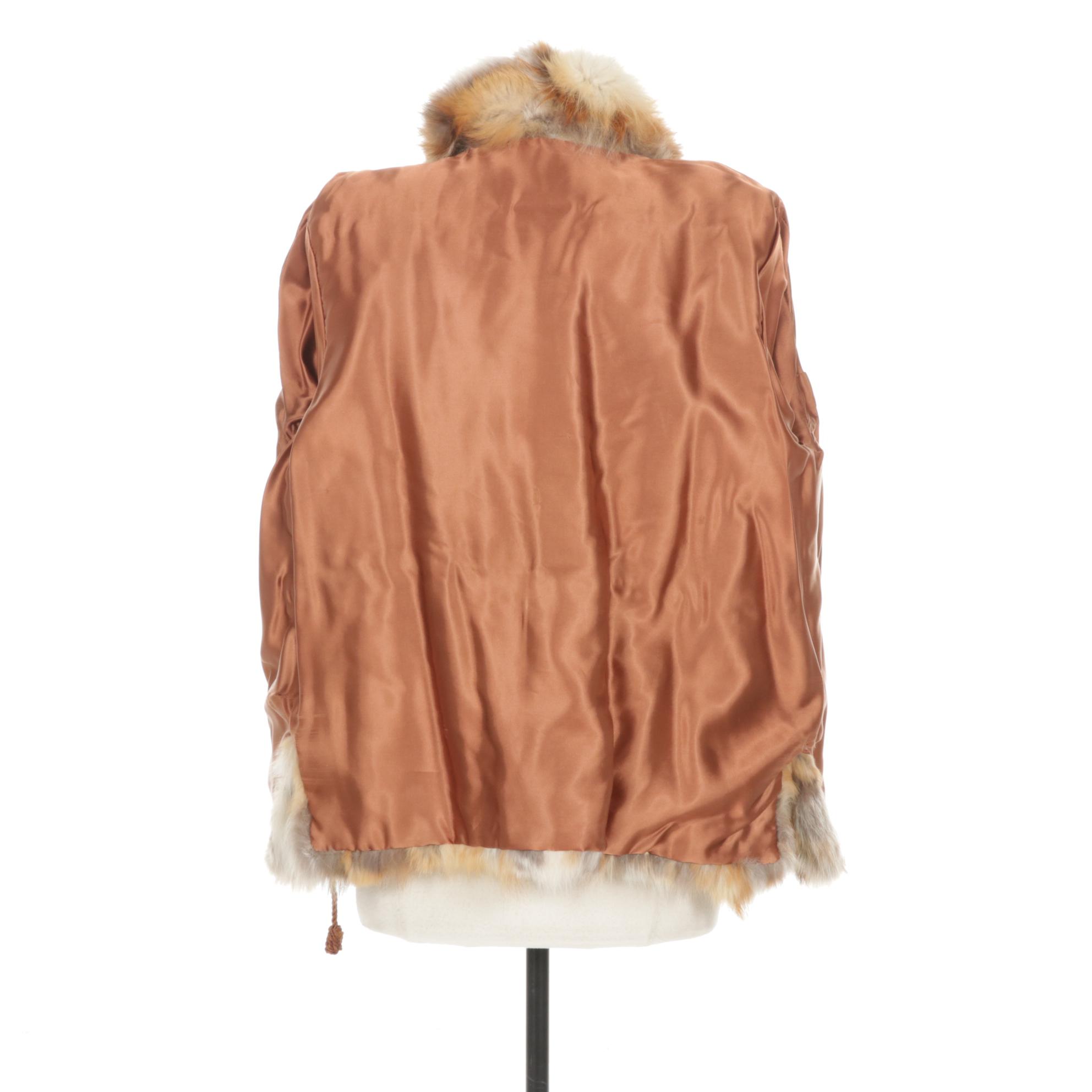 Red and Grey Fox Fur Patchwork Coat with Drawstring Belt, 1970s