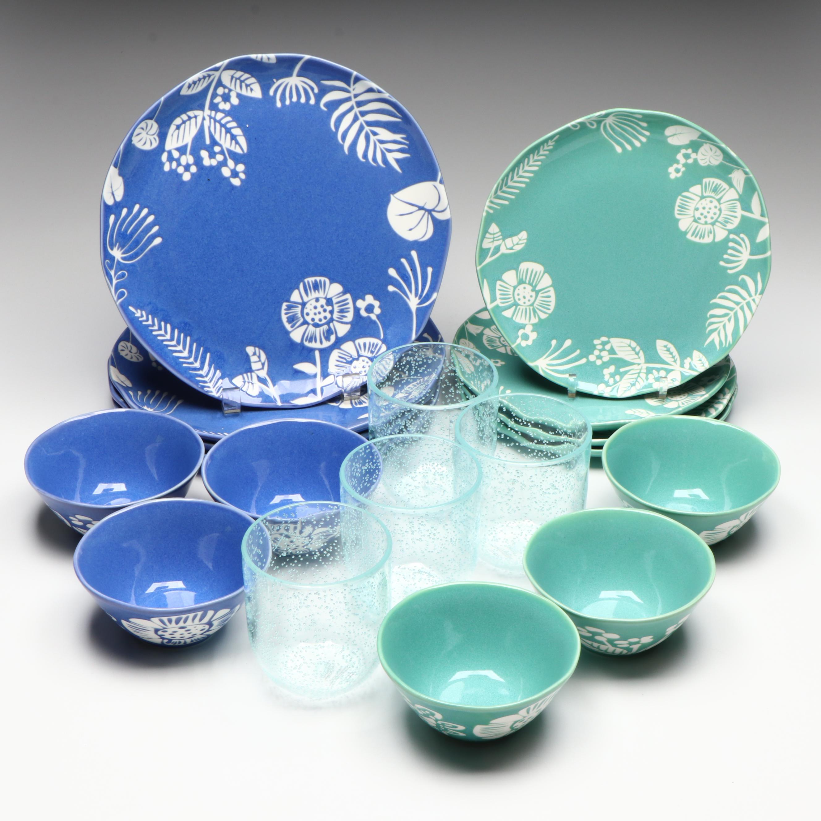 B+B Australian "Bloom" Dinnerware with Acrylic Drinking Glasses