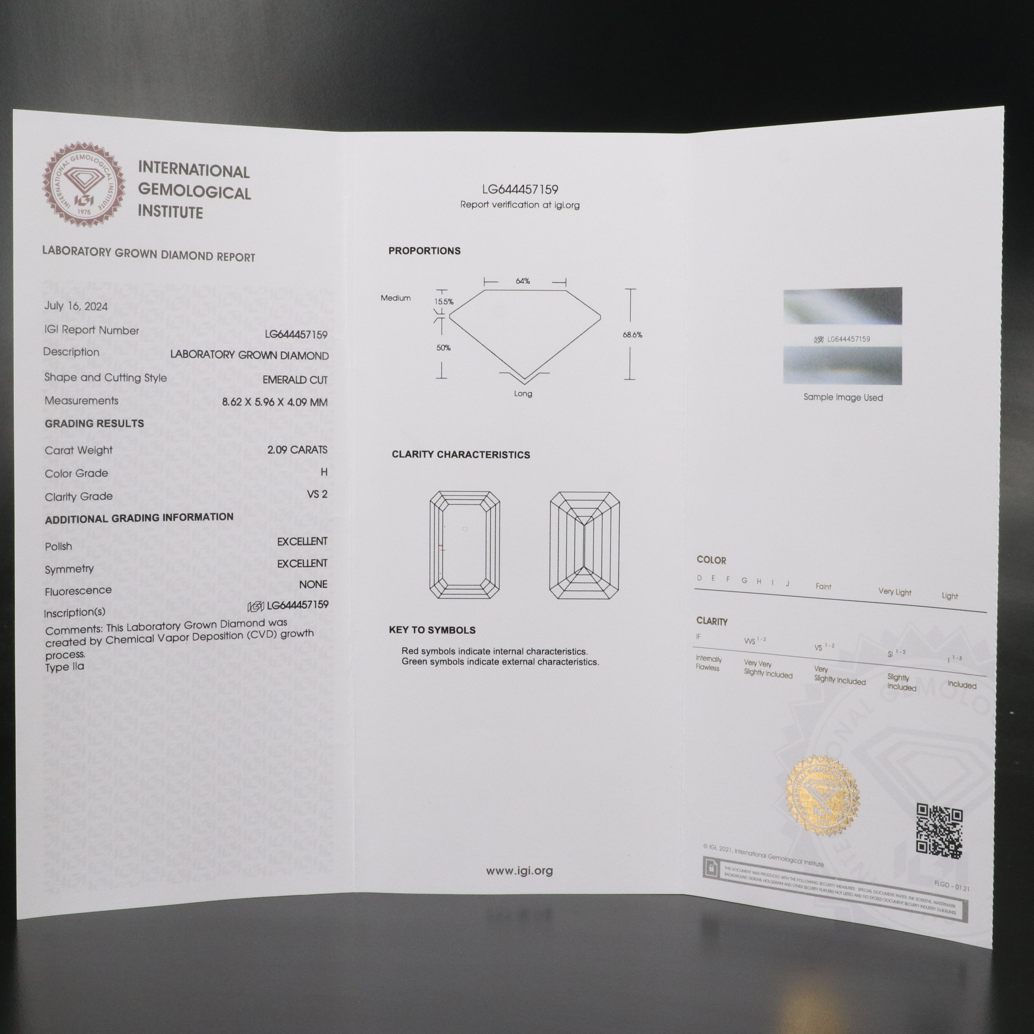 Loose 2.09 CT Lab Grown Diamond with IGI Report