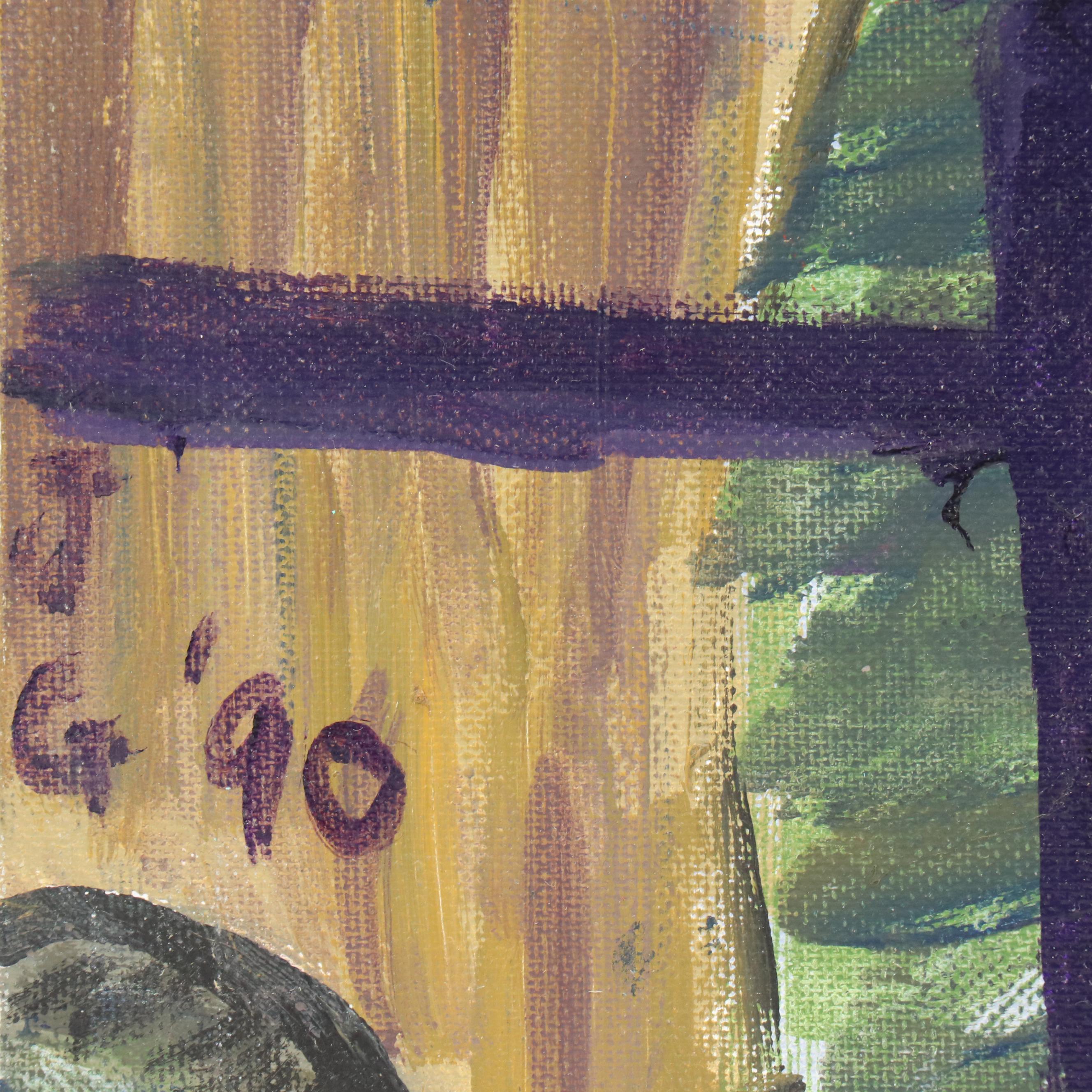 Janice Guttman Modernist Cityscape Acrylic Painting "View from Canal," 1990