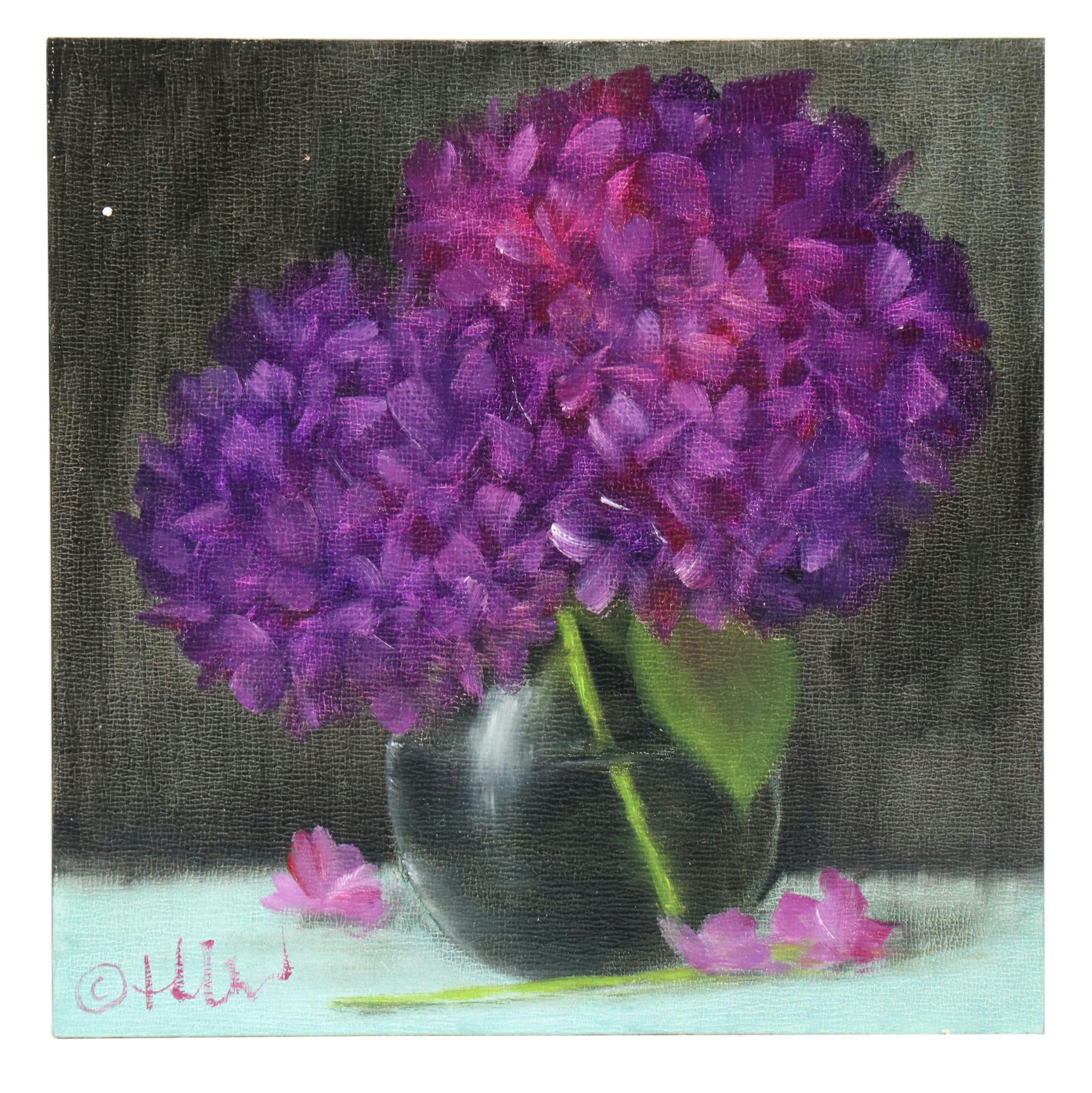 Thu-Thuy Tran Floral Still Life Oil Painting "Hydrangeas in March," 2025