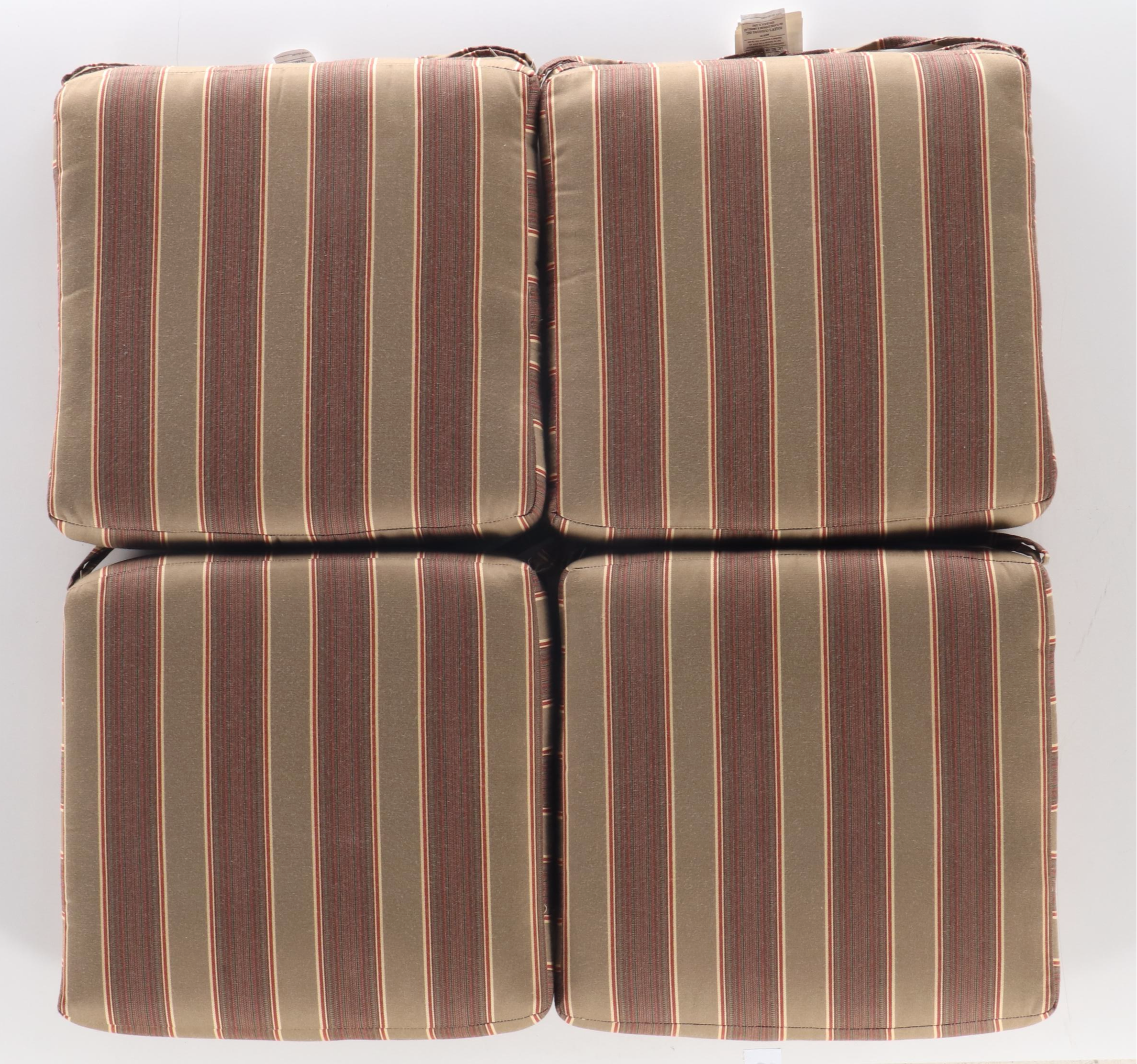 Set of Four Roger's Cushions Inc. Striped Outdoor Tie-Back Seat Cushions