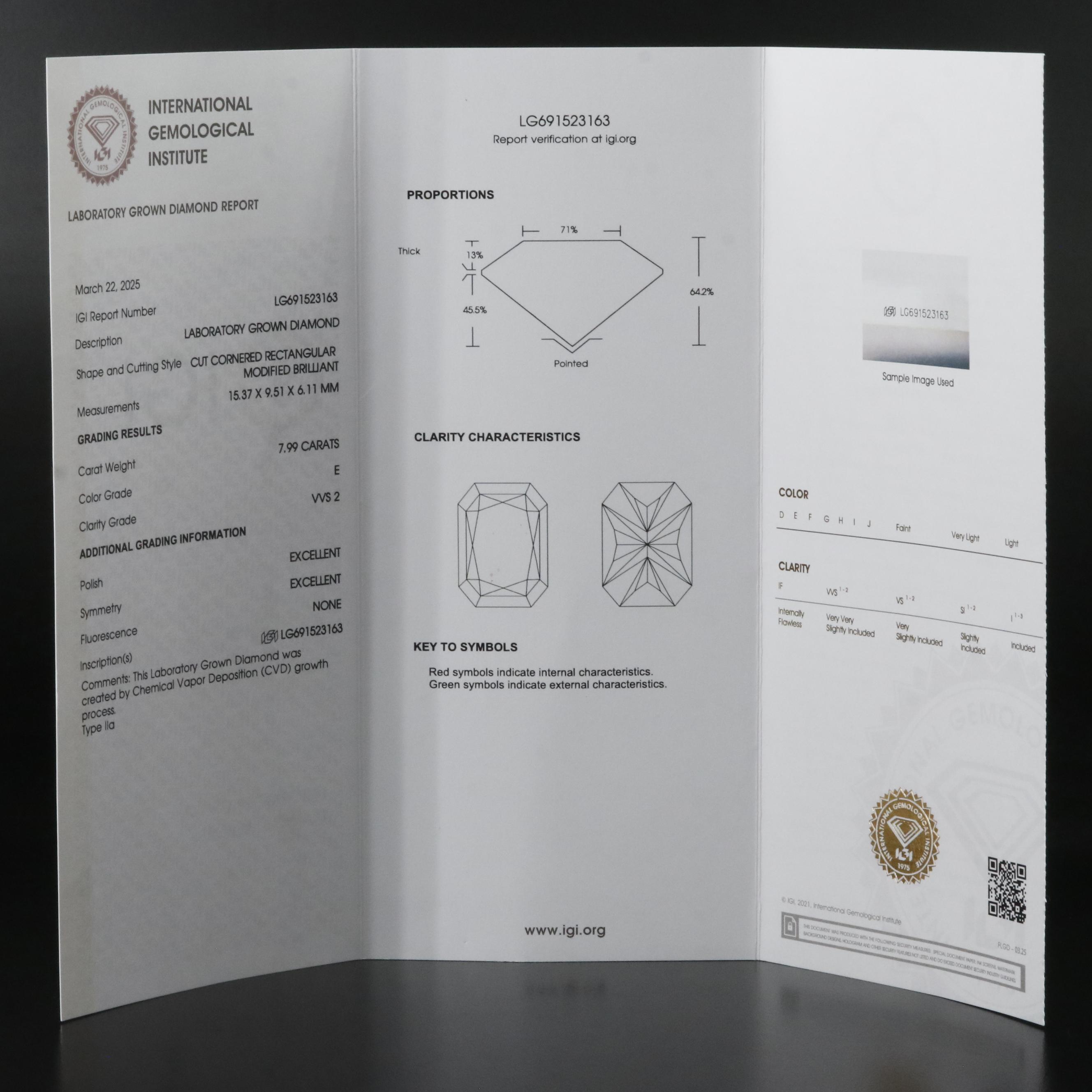 14K 7.99 CT Lab Grown Diamond Pendant with an IGI Report