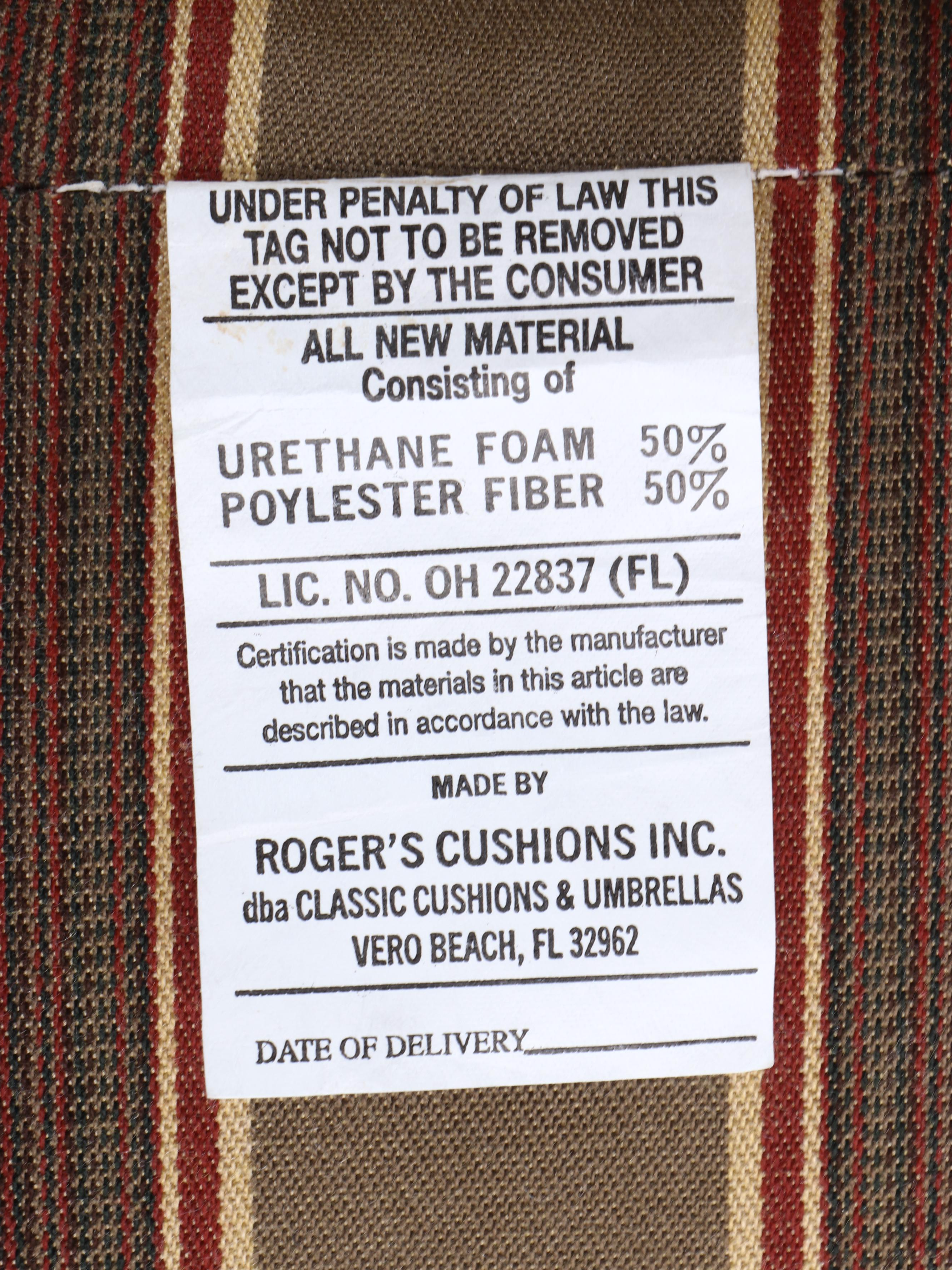 Set of Four Roger's Cushions Inc. Striped Outdoor Tie-Back Seat Cushions