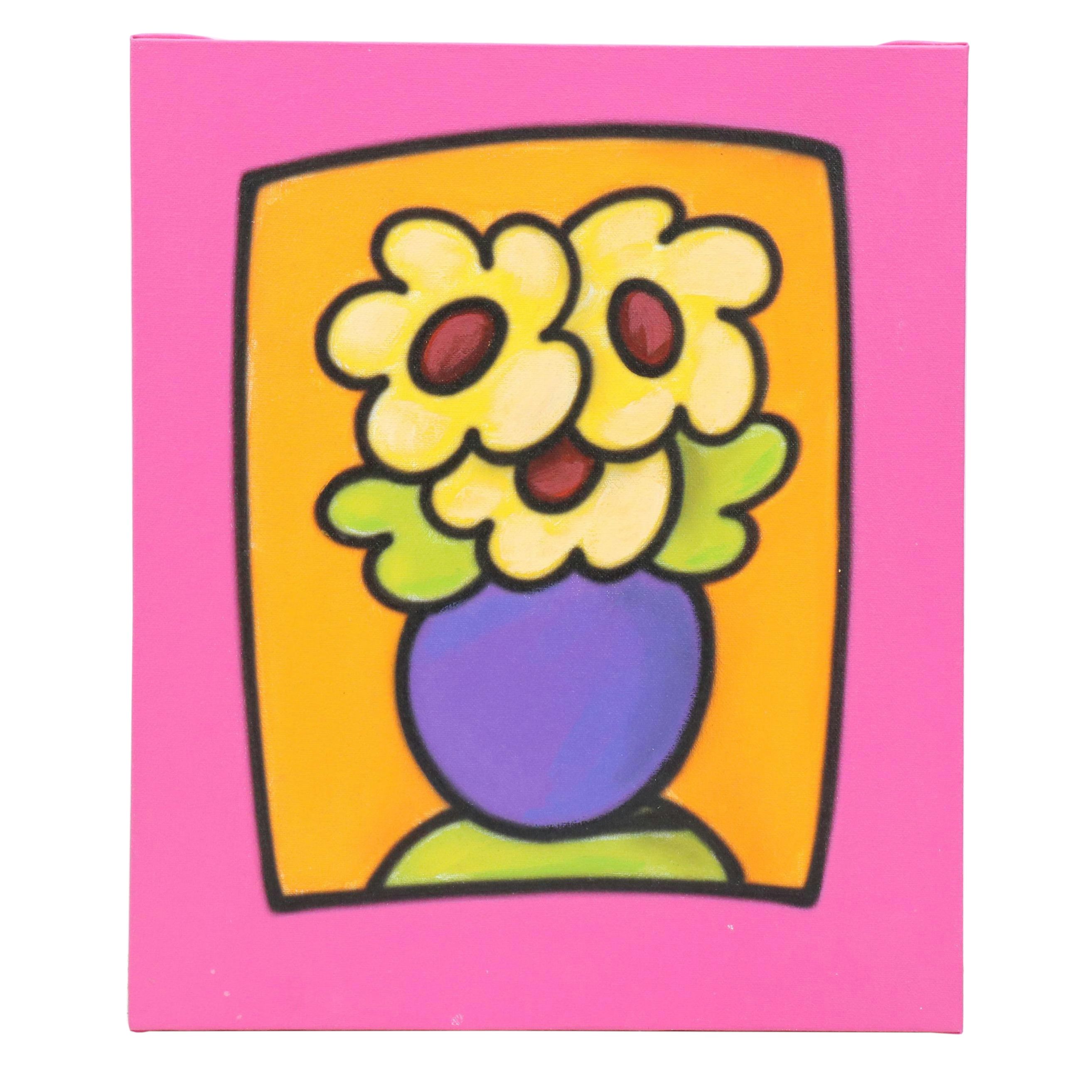 Stylized Floral Still Life Airbrush Painting, 21st Century