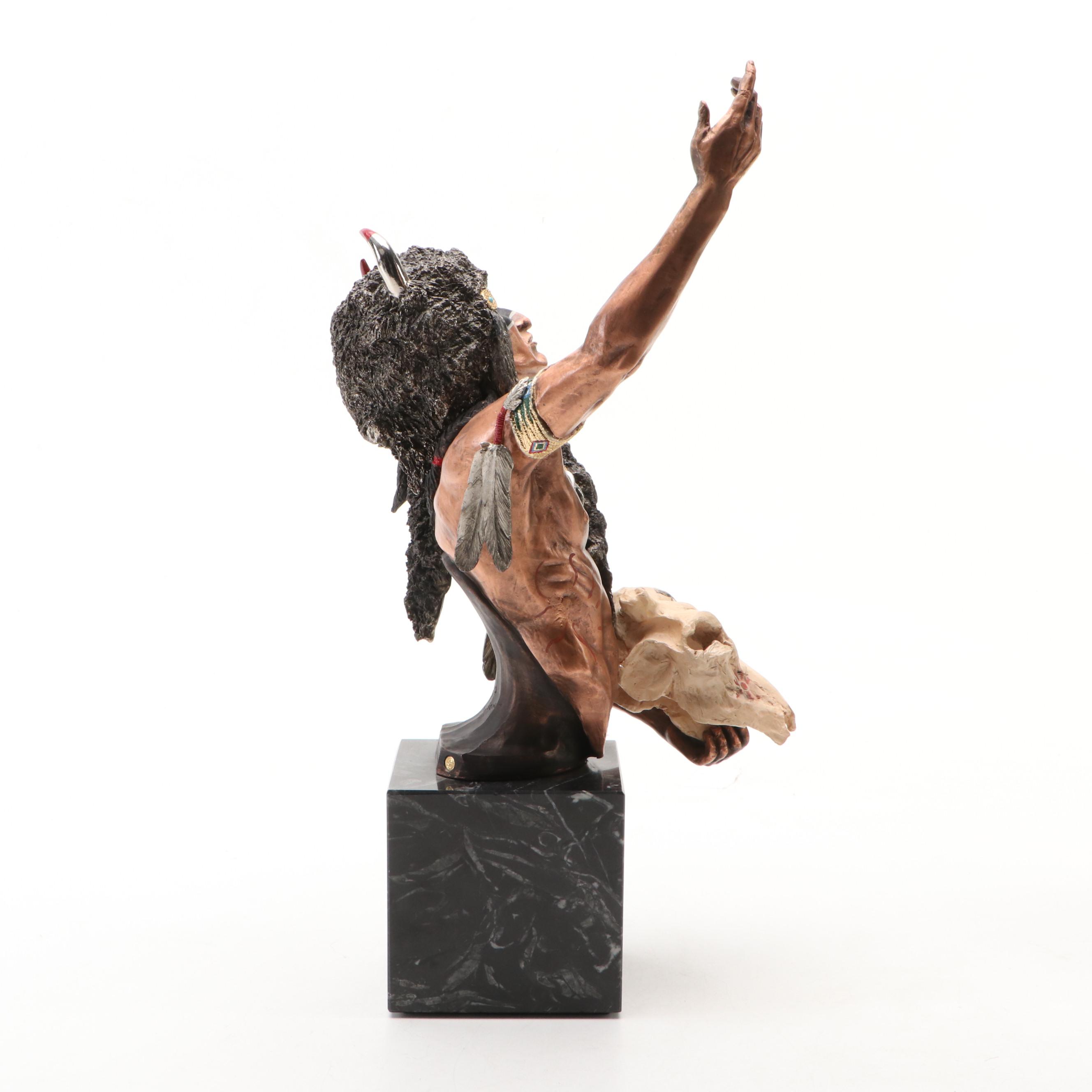 Pewter Indigenous Statue After Ann McGrory "Buffalo Vision," Late 20th Century