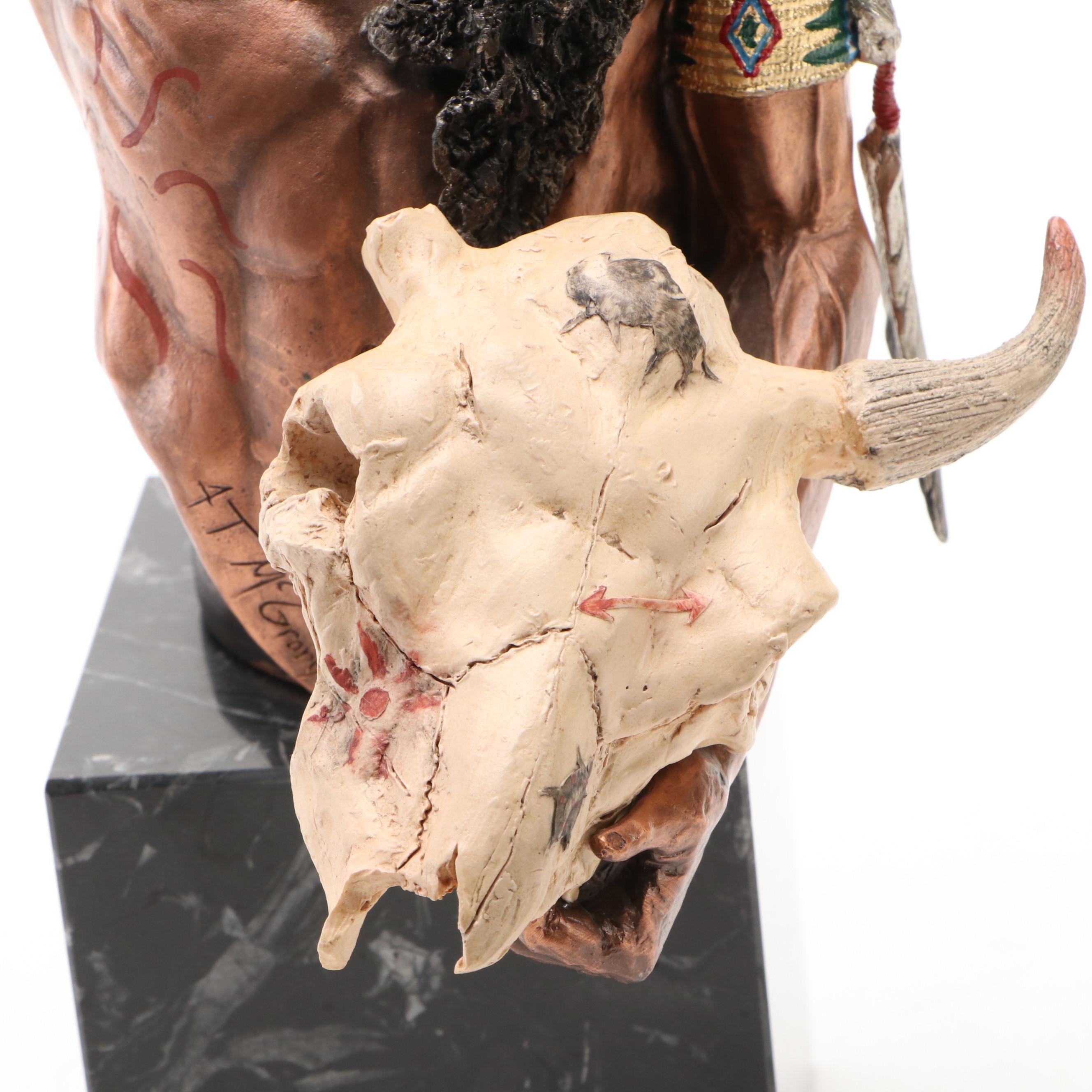 Pewter Indigenous Statue After Ann McGrory "Buffalo Vision," Late 20th Century