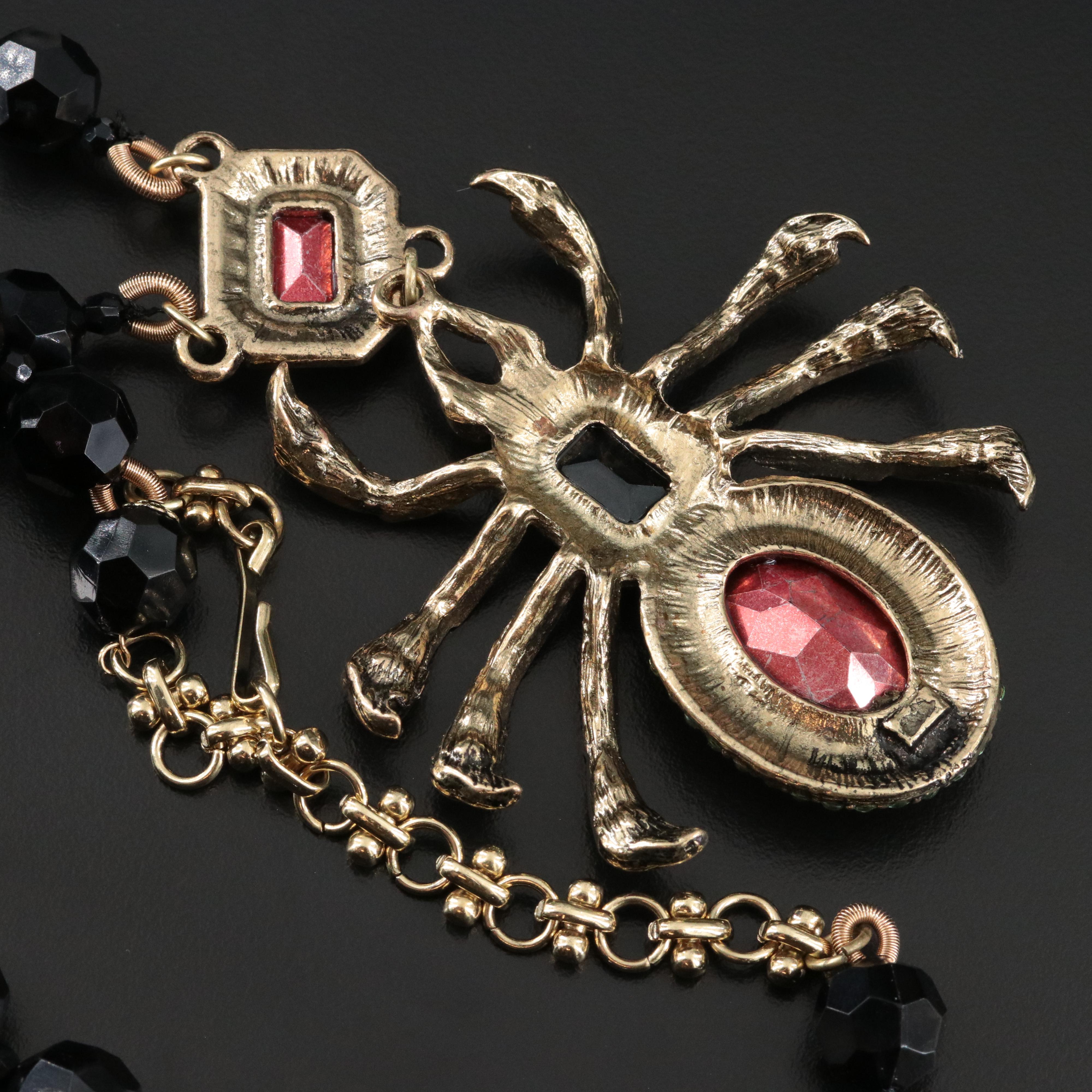 Rhinestone and Glass Spider Pendant Necklace