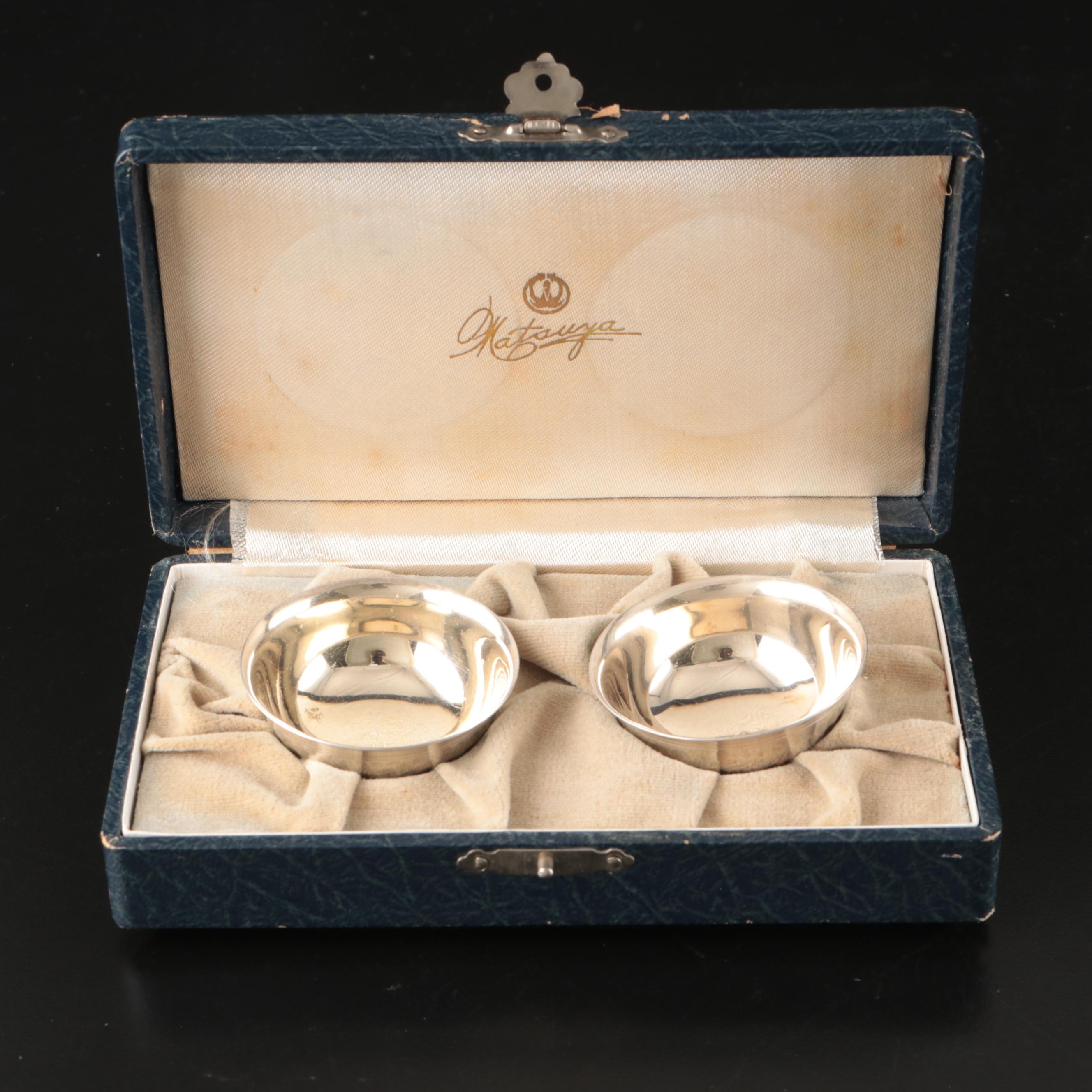 Japanese Matsuya Sterling Silver Salt Cellars, 20th Century