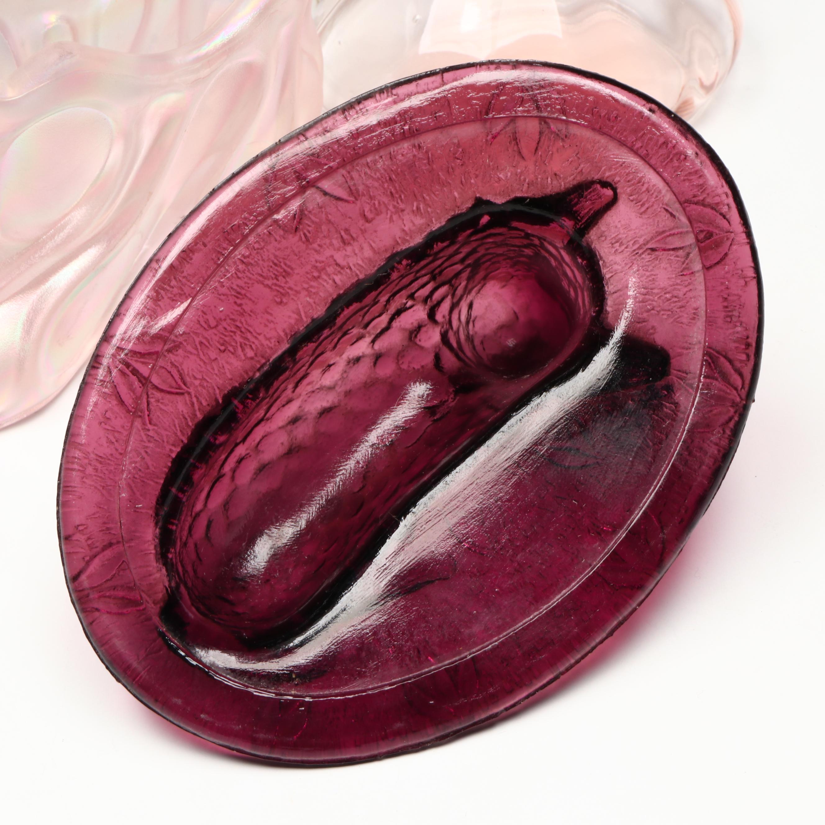 Fenton Glass Shoe, Pink Glass Decanter, and More Glass Table Décor