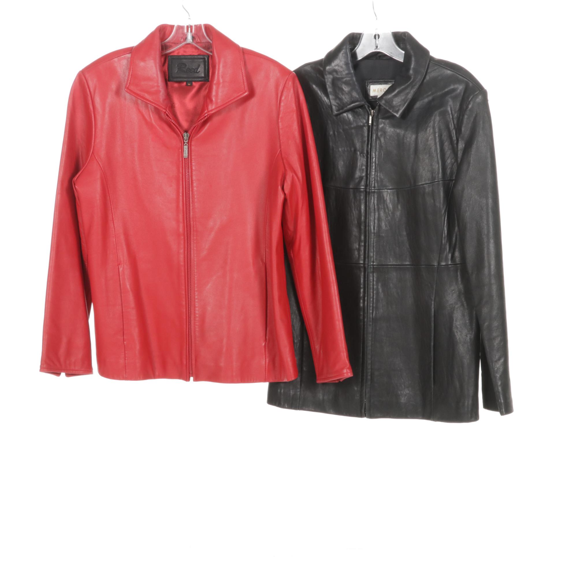 Merona and Reed Pair of Black and Red Leather Zip Blazers